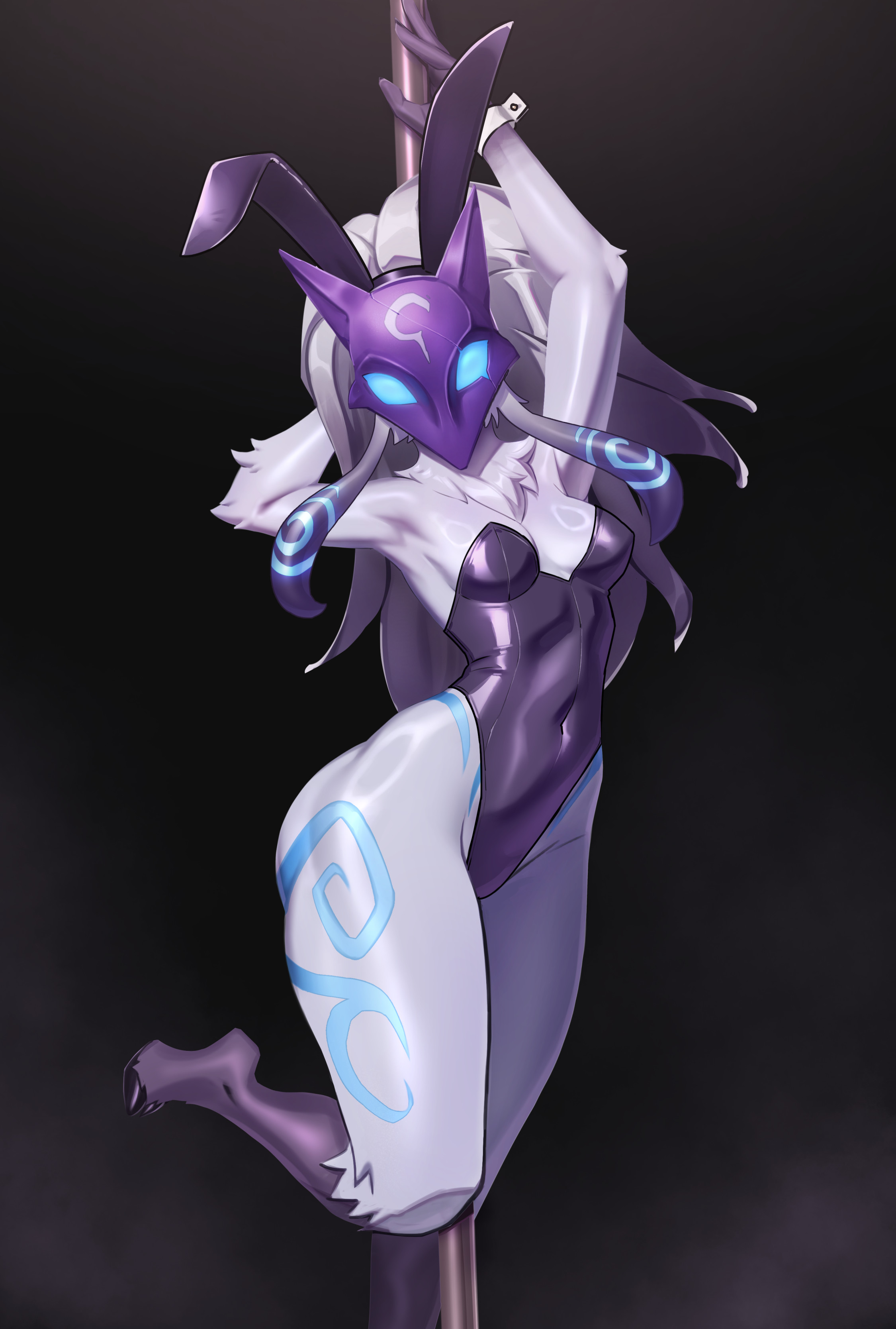1girls, anthro, azuu, breasts, curvaceous, curvy, curvy female, female, female focus, female only, furry, furry only, hi res, highres, kindred, lamb (league of legends), league of legends, looking at viewer, mask, masked, medium breasts, pole, pole dancing, slim waist, solo, solo female, solo focus, thick thighs, thighs, wide hips
