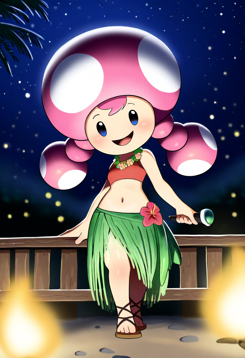 ai_generated hula_dancer mario_(series) night novelai outdoors toadette