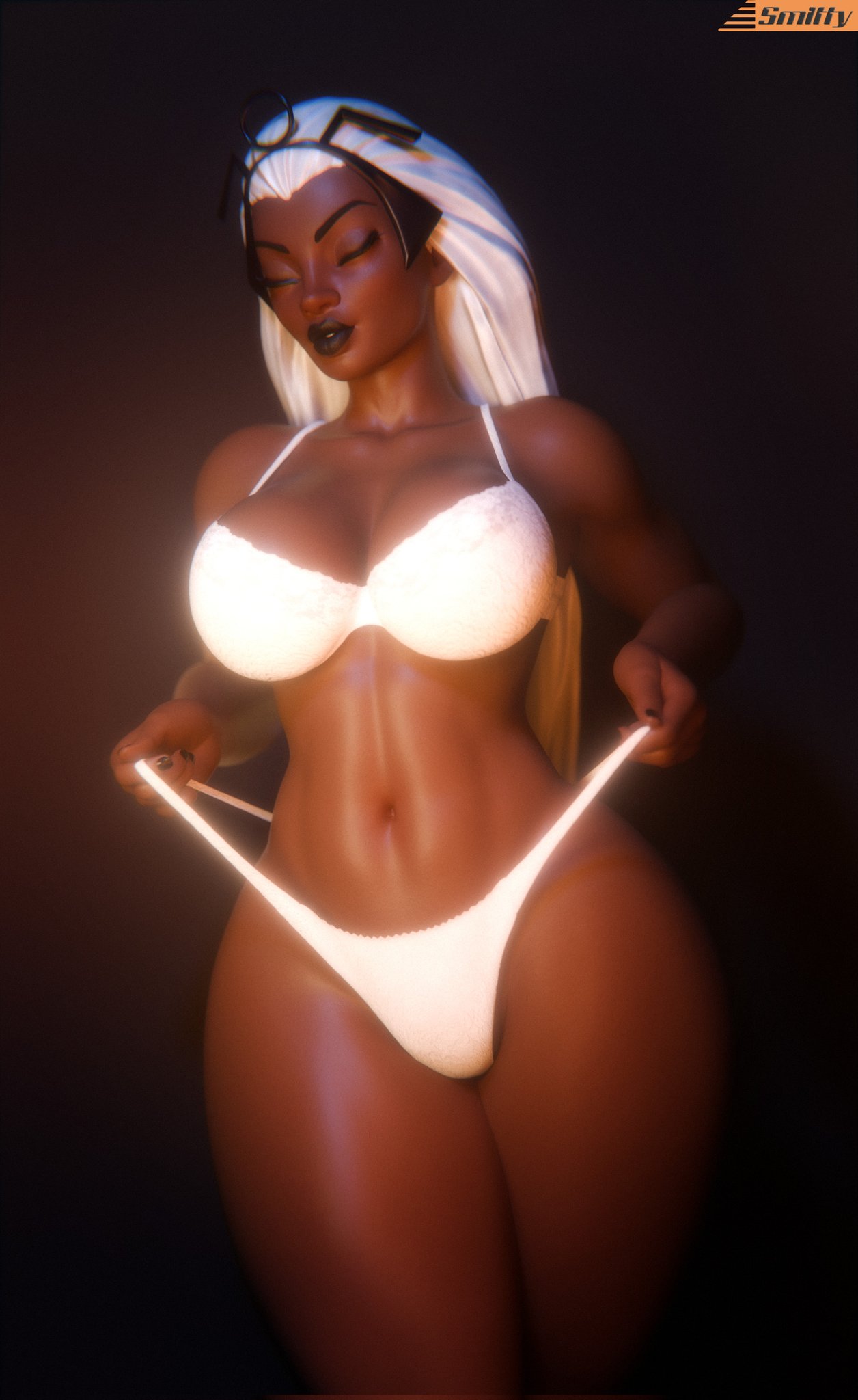 1girls 3d 3d_(artwork) african african_female big_breasts breasts closed_eyes dark-skinned_female dark_skin eyes_closed female female_focus female_only goddess heroine hips lingerie lingerie_only marvel marvel_comics ororo_munroe smitty34 solo solo_female solo_focus standing storm_(x-men) superheroine underwear white white_hair white_hair_female white_lingerie wide_hips x-men