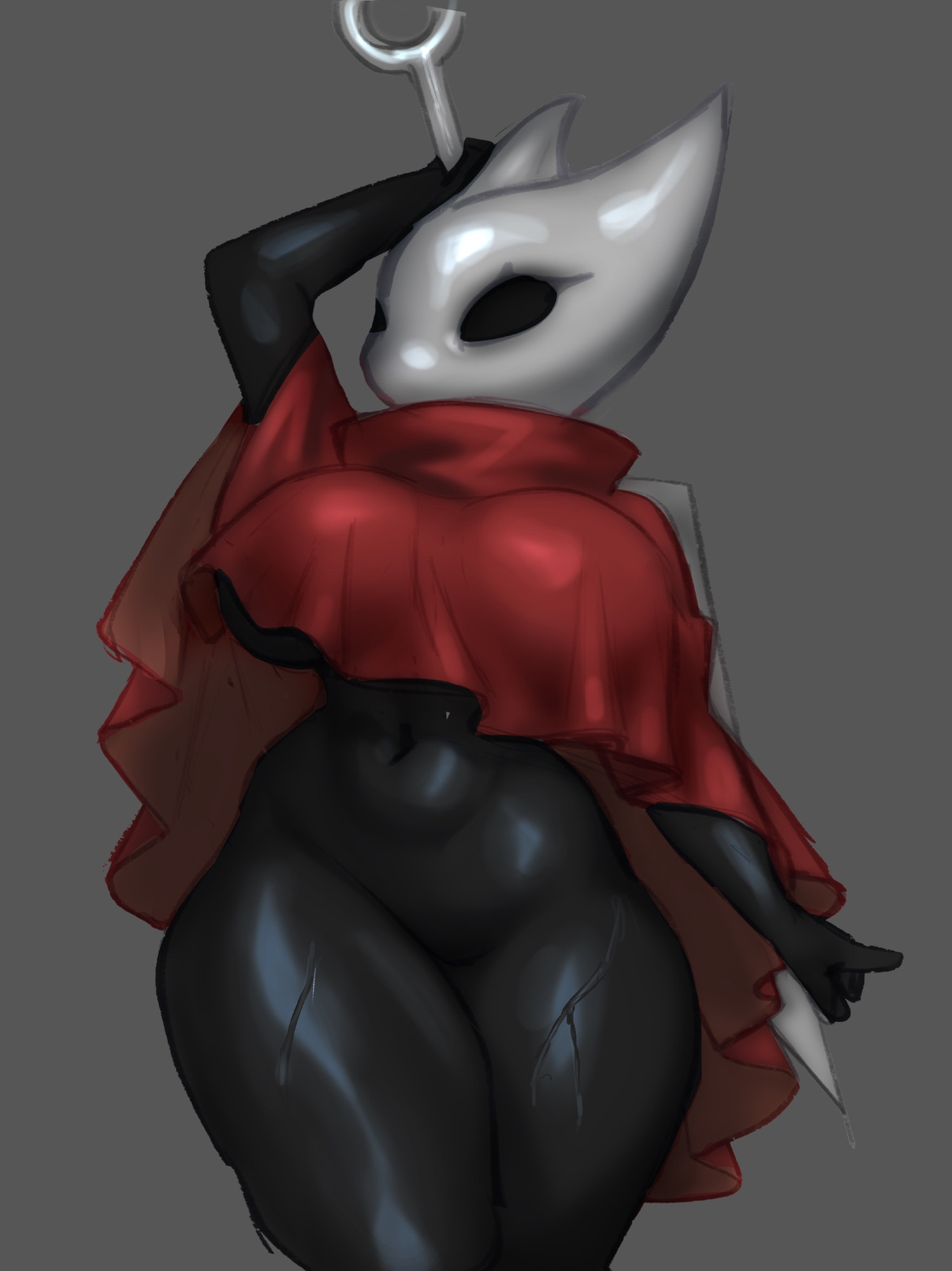 1girls, big breasts, breasts, cloak, female, hollow knight, hornet (hollow knight), kinkgloss, sweat, tagme