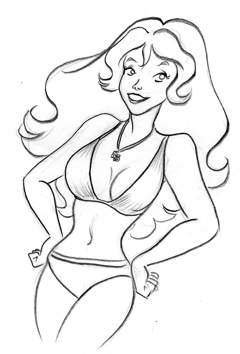 bikini goldie_gold goldie_gold_and_action_jack medium_breasts monochrome pookie pookieart rough_sketch