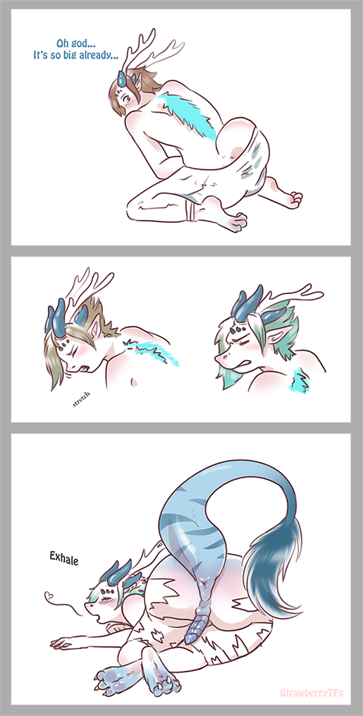 2019 ass blue_penis blush border bottomwear brown_hair butt_expansion clenched_teeth closed_eyes clothed clothing colored comic dialogue dragon english_text expansion fur fur_growth genitals green_hair grey_border growth hair horn horn_growth human human_to_anthro humanoid humanoid_pointy_ears kneeling legs_together looking_back_at_self lying male male_human mammal markings mythological_creature mythological_scalie mythology on_front open_mouth pants penis pointy_ears rear_view scalie side_view sigh simple_background sitting sitting_on_ground snout snout_growth solo species_transformation spread_legs spreading strawberrytfs striped_markings striped_tail stripes tail tail_growth tail_growth_in_pants tail_markings teeth text topless torn_bottomwear torn_clothing torn_pants transformation transformation_sequence white_background