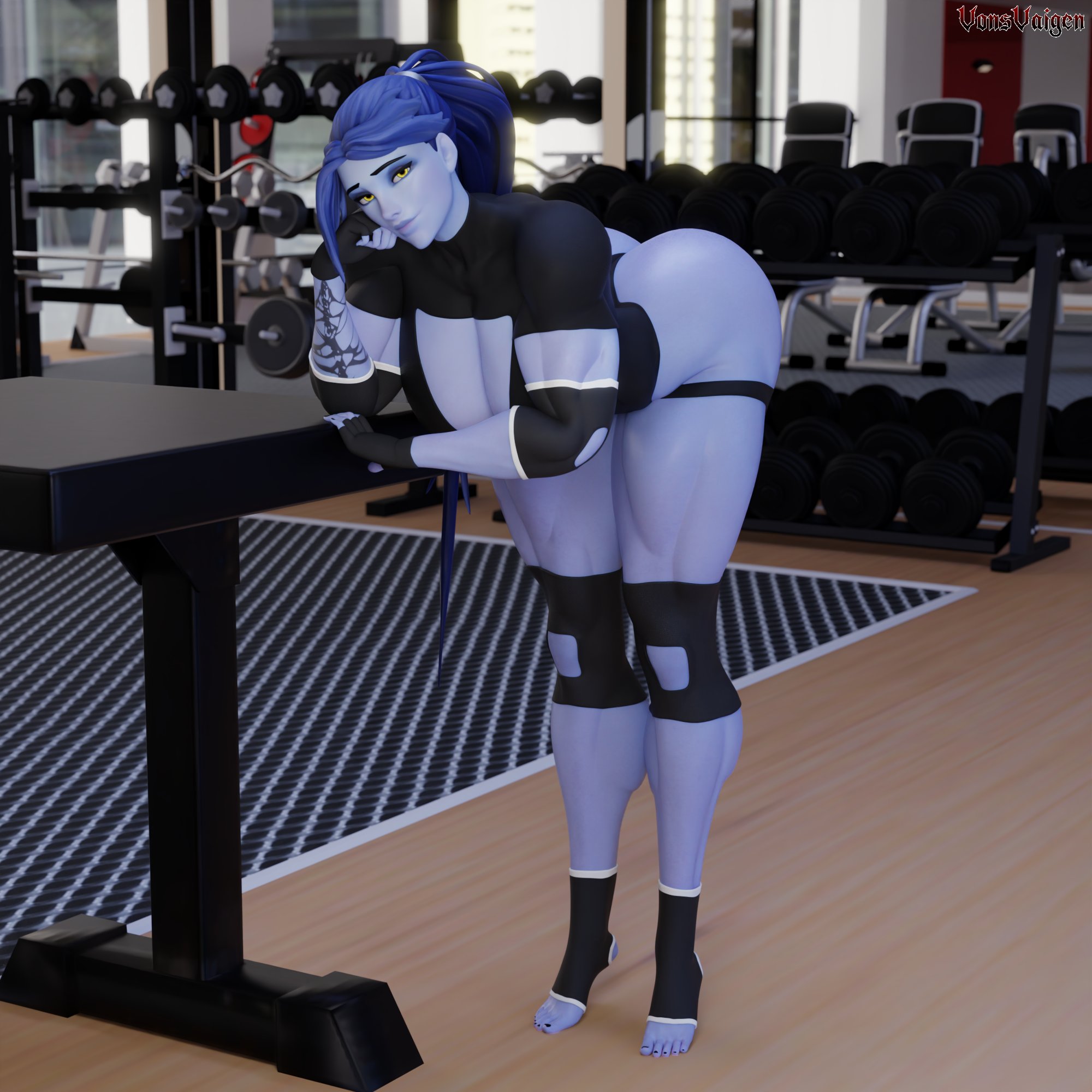1girls, 3d, activision, amelie lacroix, ass, big ass, big breasts, big thighs, blizzard entertainment, blue body, blue skin, blue-skinned female, breasts, bubble ass, bubble butt, bust, busty, chest, curvaceous, curves, curvy, curvy figure, female, female only, fit, fit female, gym, hips, hourglass figure, huge ass, large ass, legs, leotard, mature, mature female, muscular, muscular female, overwatch, overwatch 2, slim waist, solo, thick, thick ass, thick hips, thick legs, thick thighs, thighs, toned, toned female, voluptuous, voluptuous female, vonsvaigen, waist, wide hips, wide thighs, widowmaker