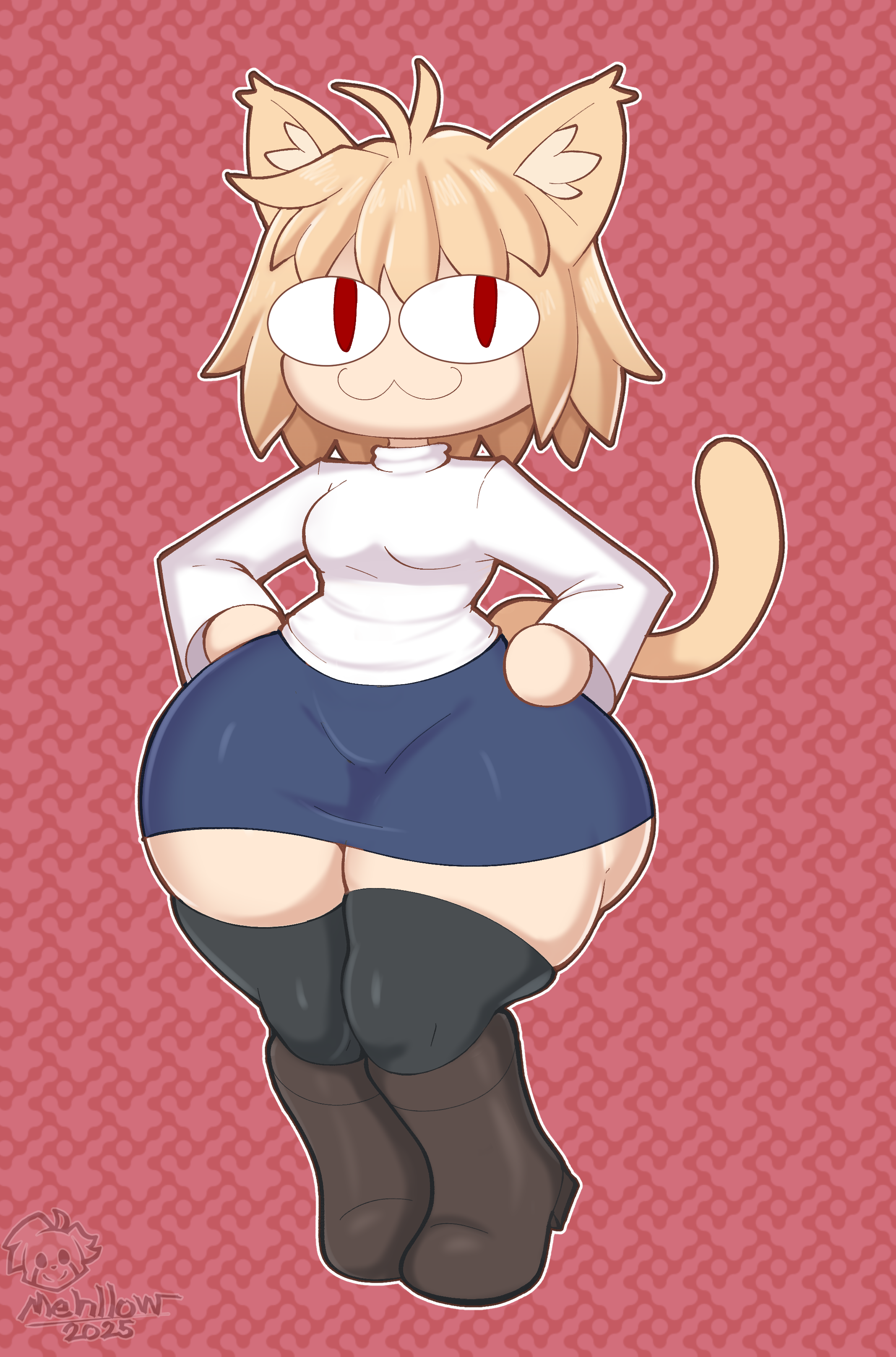 :3, 1girls, 2d, alternate version available, animal ears, anthro, anthro female, anthro only, big thighs, cat ears, cat girl, cat tail, catgirl, clothed, clothed female, clothing, feline, female, female only, huge thighs, large thighs, mehdrawings, melty blood, neco-arc, smile, solo, tail, thick thighs, thighs, tsukihime, tsukihime (remake), type-moon