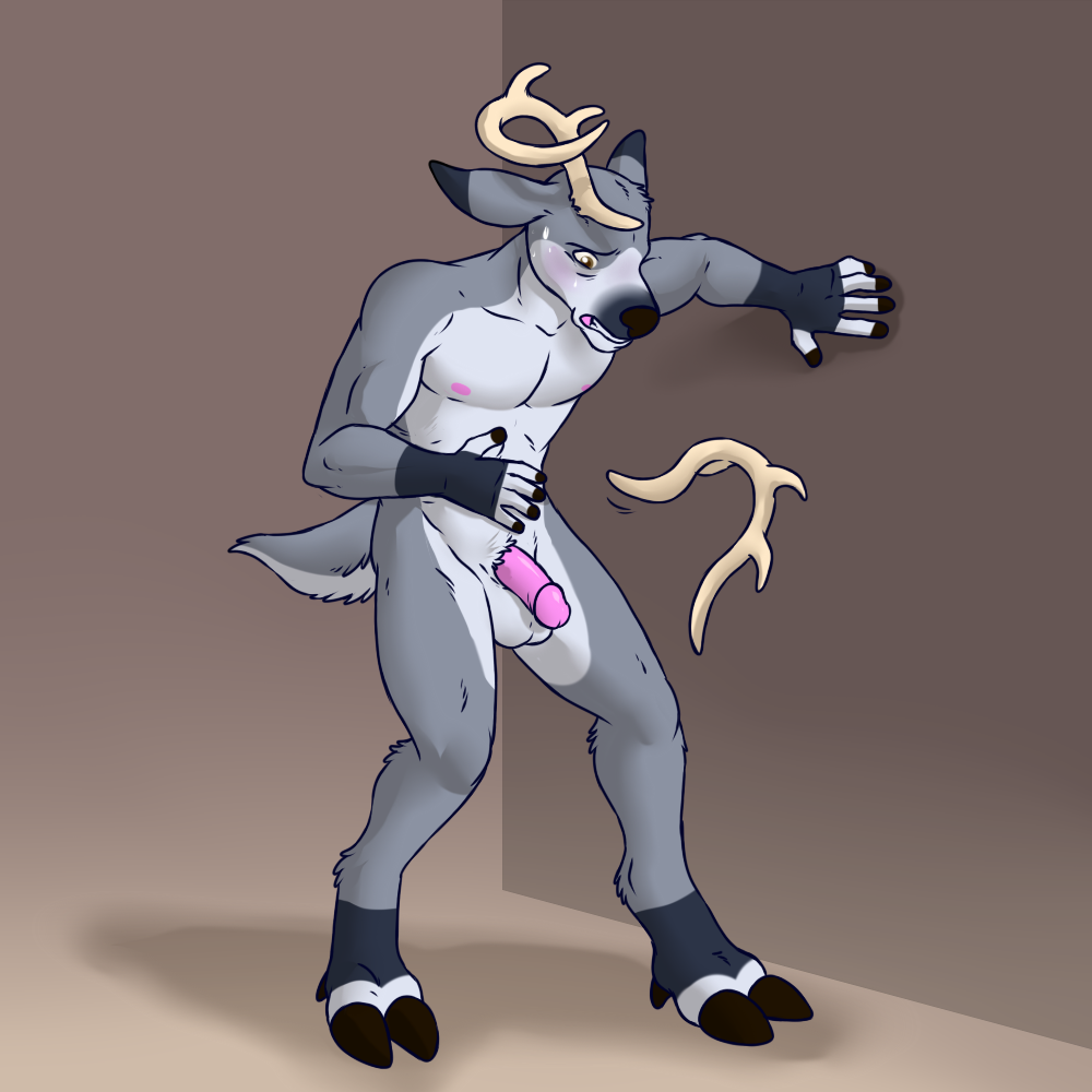 1boy aggrobadger anthro antlers cervine deer horn male male_only mammal penis sequence solo sweat