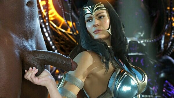 3d, dark skin, dark-skinned male, dc, dc comics, diana prince, erection, female, injustice 2, interracial, male, wonder woman, wonder woman (injustice), wonder woman (series)
