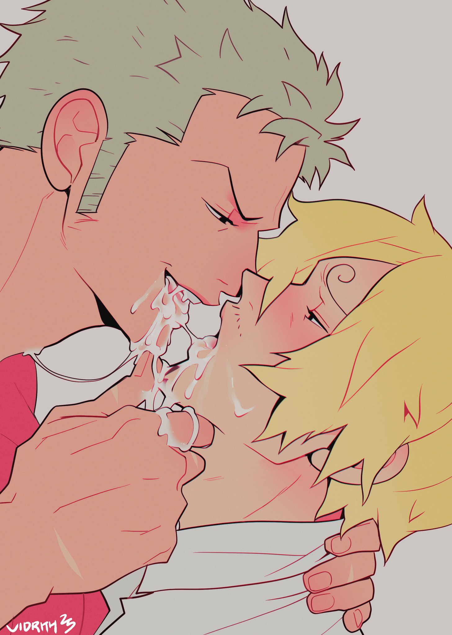cum, cum on mouth, gay, gay sex, horn, kissing, male, male only, one piece, roronoa zoro, vidrith, vinsmoke sanji