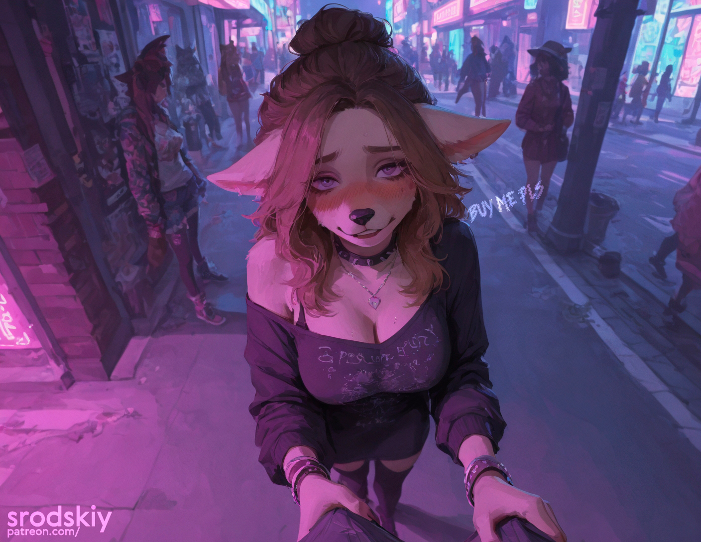 1boy, 1girls, ai generated, bitch, choker, female, female focus, furry, half naked, makeup, male, mature female, multiple females, multiple girls, original character, outdoors, pov, prostitute, prostitution, sexy, srodskiy, tagme, vulgar