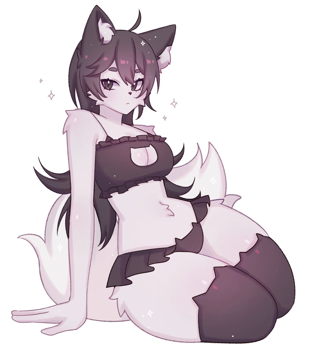 1girls, boob window, breasts, female, female only, fluffy, fluffy tail, fur, furry, rinniwinni , solo, thick thighs