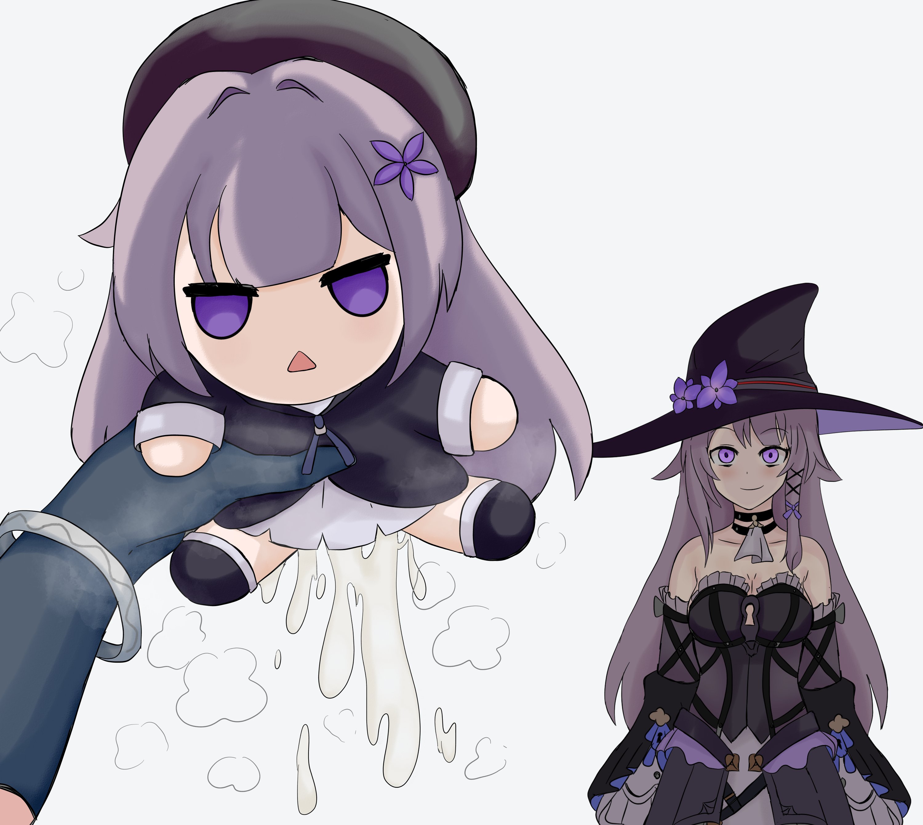 1futa, 1girls, after masturbation, cum, cum inside, faceless, faceless character, faceless futa, female, flat colors, fumo (doll), futanari, herta (honkai: star rail), honkai: star rail, implied futa, plush, ruan mei (honkai: star rail), seiteki keiren, sparkle doll meme, surprised expression, the herta (honkai: star rail), yuri