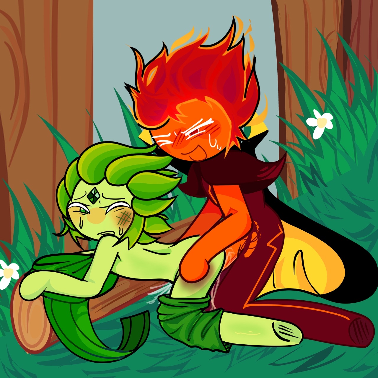 anal, anal penetration, anal sex, cookie run, cookie run kingdom, cookie run ovenbreak, cumming from anal sex, cumming inside, cumming while penetrating, cuntboy, fire spirit cookie, holymacaroni, intersex, looking at partner, male, penetration, ripped bodysuit, ripped clothing, ripped pants, scarf, sweating, trans male, wind archer cookie