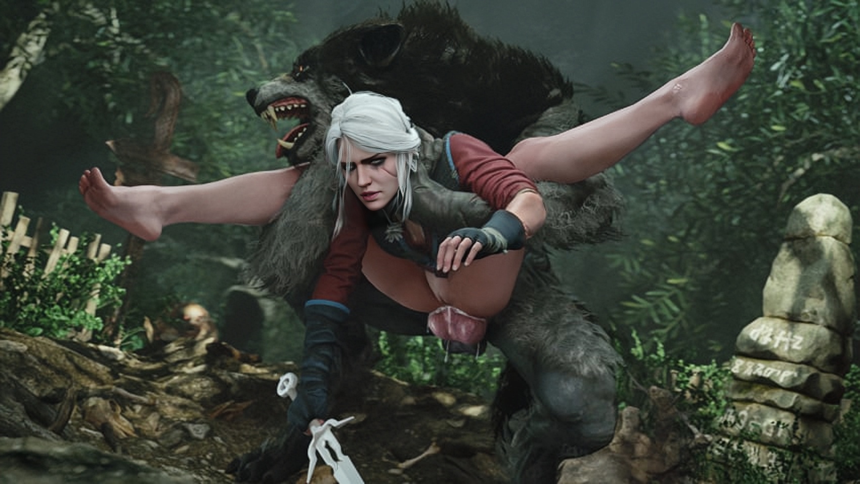 1boy, 1girls, 1monster, 3d, 3d (artwork), alternate costume, anal, anal sex, anthro, anthro dominating human, anthro on human, anthro penetrating, anthro penetrating human, athazel, balls, bare legs, barefoot, canid, canine, canine on human, canine penis, canis, cd projekt red, ciri, claws, cum, cum in ass, cum inside, defeated, duplicate, emile (theviceart), feet, feet up, female, female on anthro, femsub, foot fetish, foot focus, full nelson, green eyes, holding sword, huge balls, huge cock, human female, human on anthro, human penetrated, imminent knotting, interspecies, knot, knotted penis, legs, lips, long hair, long legs, male, male anthro/female human, medium hair, milfmother and werewolf, mommy, morkvarg, official alternate costume, outdoors, outside, penis, pleasure, pleasure face, pleasuring the enemy, pussy, pussy juice, pussy juice drip, rape, rolling eyes, scar across eye, scar on face, sex, soles, submissive human, sword, testicles, the witcher (series), the witcher 3: wild hunt, tied hair, toes, vagina, werewolf, white hair, wolf