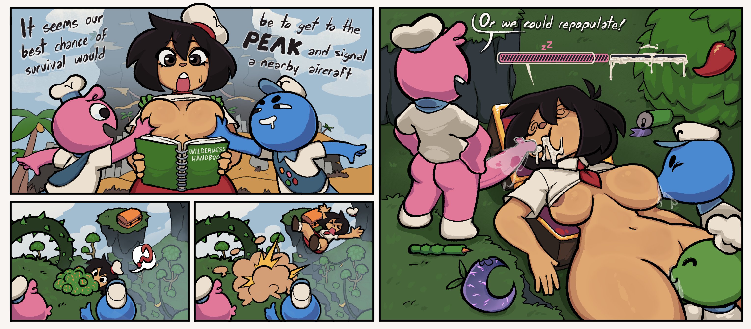 1girls, agal1502, ammy (a-gal), big breasts, black eyes, black hair, blowjob, breasts, casual, casual exposure, casual nudity, clothing, color, comic, dialogue, dominant male, english text, female, female focus, femsub, foursome, gangbang, grabbing breasts, hetero, human, japanese text, light skin, looking at partner, male, maledom, multiple boys, multiple males, naked, open smile, oral, partially clothed, peak (videogame), penis, rape, scout (peak), sleep molestation, sleep sex, sleeping, sole female, somnophilia, straight, submissive female, sucking nipples, sucking off, sucking penis, sweatdrop, tagme, text, thick thighs, twitter link, unaware, unconscious, unconscious female, wide hips