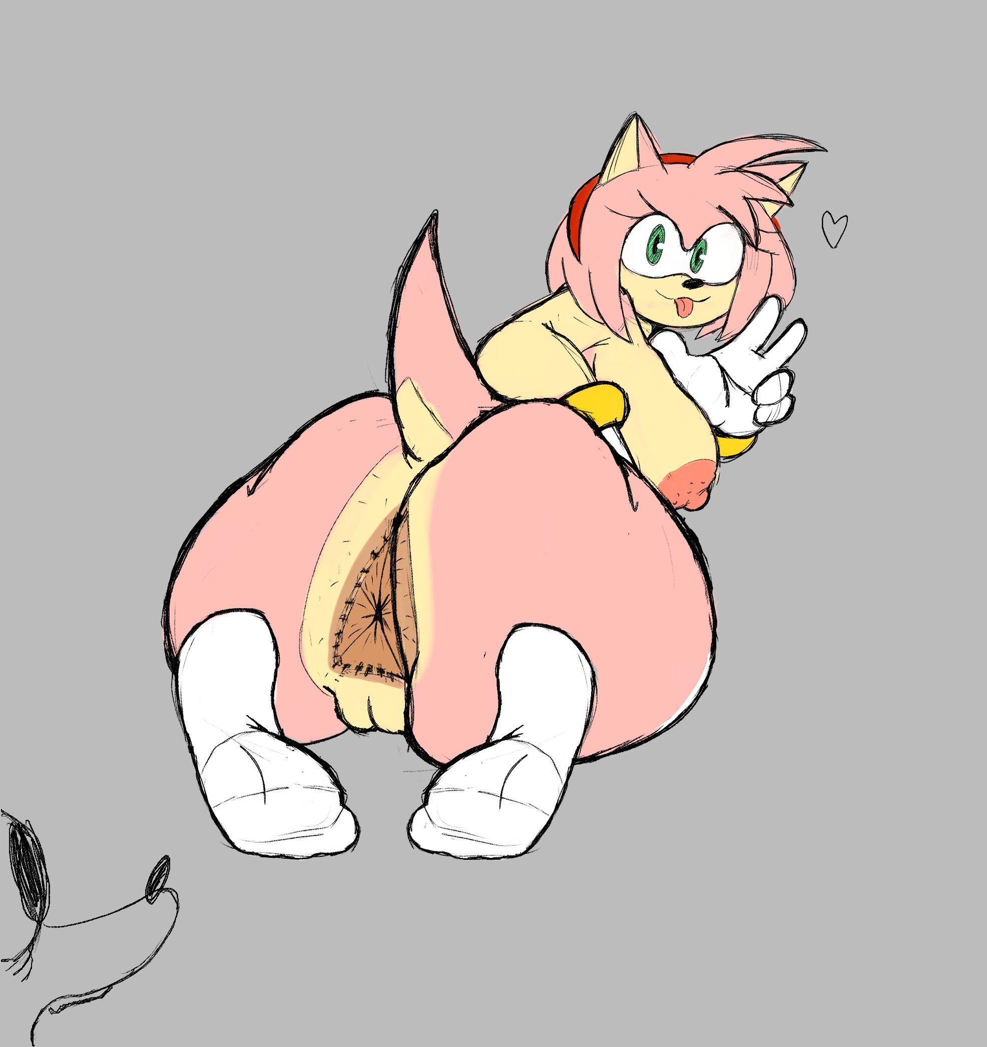 2d, amy rose, anthro, anthro female, anthro only, anus, anus focus, ass, ass focus, big anus, breasts, female, female focus, female only, furry, furry female, furry only, green eyes, hairy female, noinx at nite (artist), nude, nude female, sega, socks on, solo, solo female, sonic (series), triangular anus, twitter link, unrealistic proportions