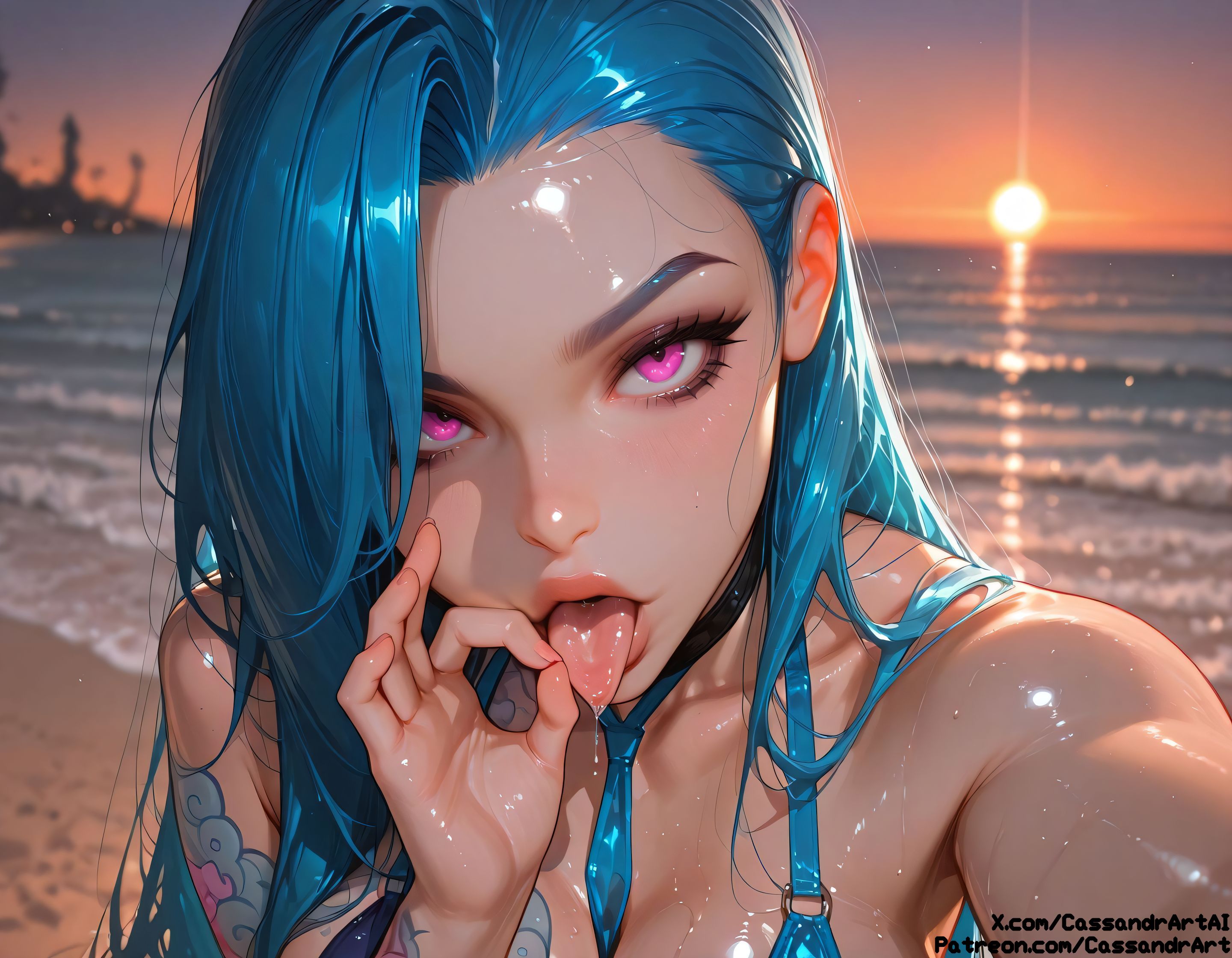 ai assisted, ai generated, anime, anime style, arcane, arcane jinx, big ass, big breasts, blue hair, breasts, cassandrart, clitoris, curvaceous, curvaceous body, curvaceous female, curvaceous figure, fellatio gesture, female, female focus, fit female, girly, hourglass figure, huge ass, huge breasts, jinx (arcane), jinx (league of legends), league of legends, pussy, sexy, shiny, tongue out, uncensored, vagina, voluptuous, voluptuous female, waifu, waifu diffusion