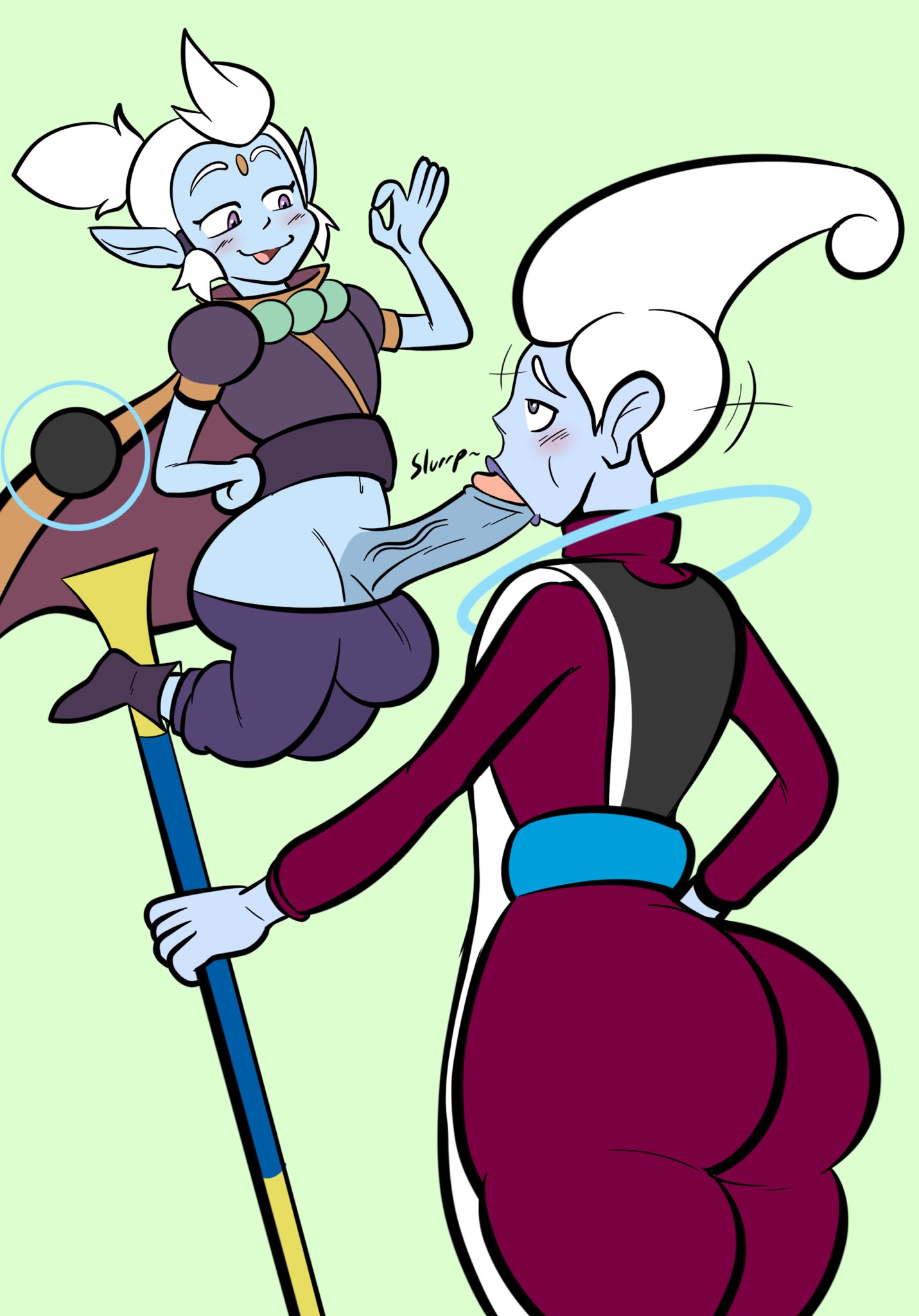 2boys, 2d, 2femboys, ass, balls, big ass, big penis, blowjob, blue body, blue skin, blue-skinned male, blush, boots, bottom heavy, bottom heavy femboy, bottom heavy male, clothed, clothed male, color, crossover, dc, dc comics, dragon ball, dragon ball super, eastern and western character, fellatio, femboy, femboy focus, femboy on femboy, femboy only, femboydom, femboysub, gay, gay sex, girly, huge ass, huge cock, large ass, larger femboy, larger male, male, male focus, male only, maledom, malesub, mr mxyzptlk, mr mxyzptlk (my adventures with superman), my adventures with superman, oral, oral sex, pants down, penis, pointy ears, size difference, small dom big sub, smaller femboy, smaller male, superman (series), tagme, taillove (artist), testicles, trap, veiny penis, whis, white hair, yaoi