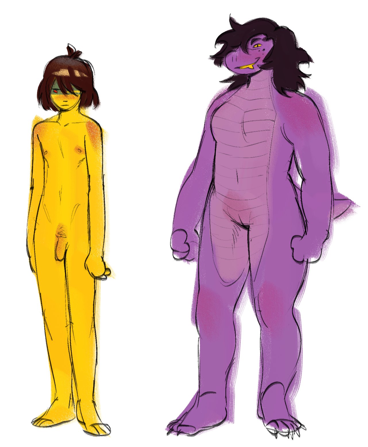 anthro, breasts, deltarune, female, human, kris (deltarune), no nipples, nonbinary, nonbinary (lore), ohnohornysoul, pussy, scalie, small penis, susie (deltarune), tagme