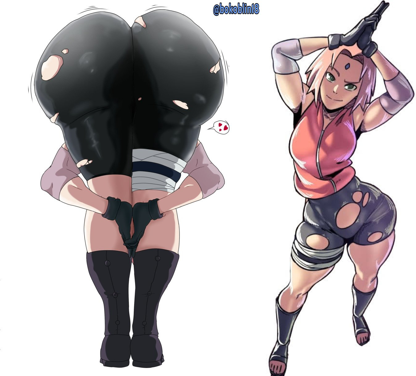 1girls, ass, ass focus, bokoblin18, d-art, female, female only, huge ass, legs, naruto, naruto (series), naruto shippuden, posing, praise da booty (meme), sakura haruno, solo, toes