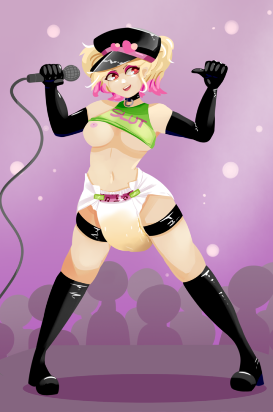 1girls breasts choker concert diaper female messy_diaper microphone milkriot milky_(milkriot) musical_note nipples original original_character public scat soiled_diaper soiling soiling_diaper solo