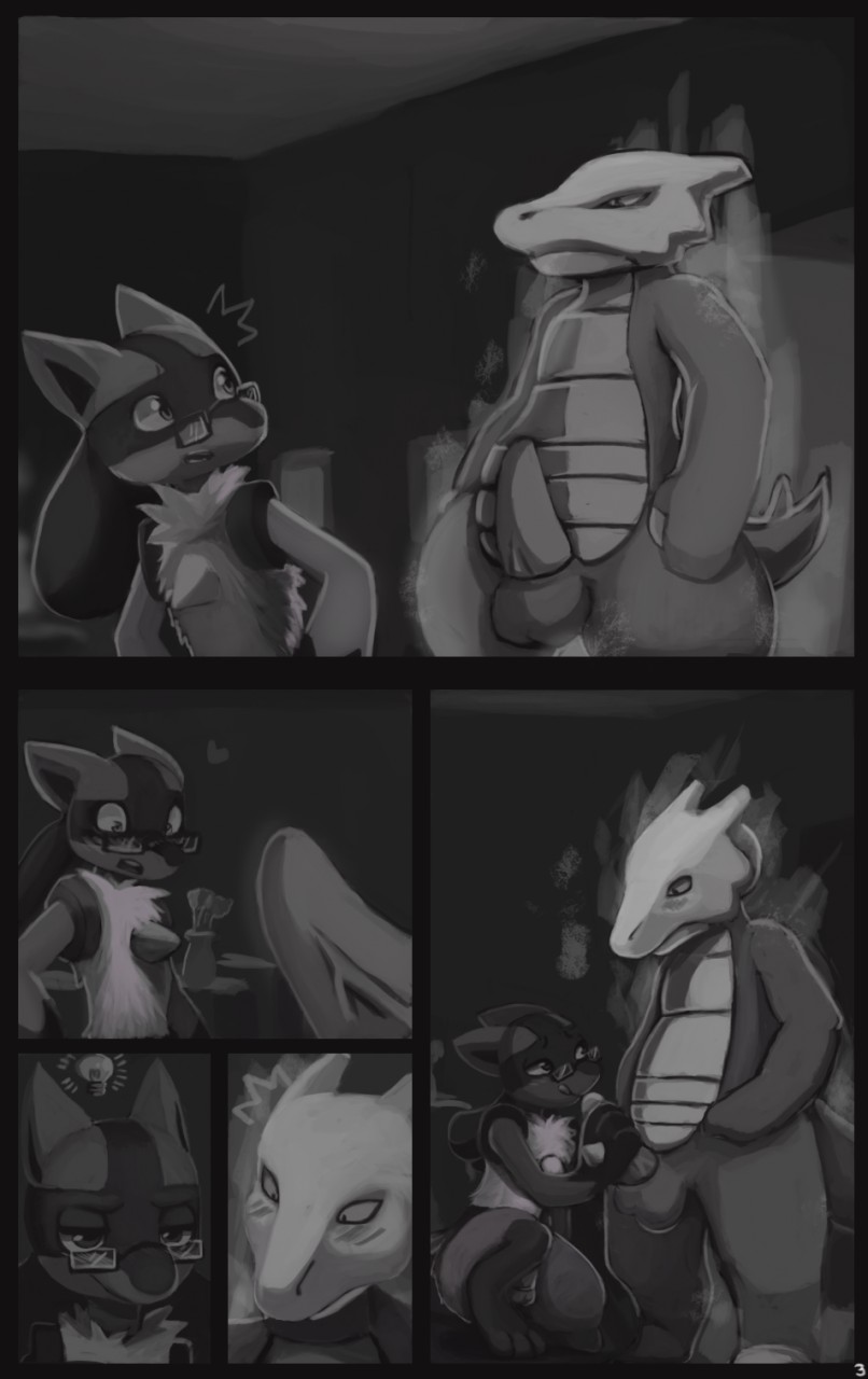 anthro balls blush canine chest_tuft comic cubone detailed_background duo eyewear ghost glasses half-closed_eyes handjob heart jigglet licking licking_lips lightbulb lucario male mammal monochrome nintendo nude open_mouth penis pokemon pokemon_(species) sex spirit straight_hair tongue tongue_out tuft vein video_games wide_eyed yaoi