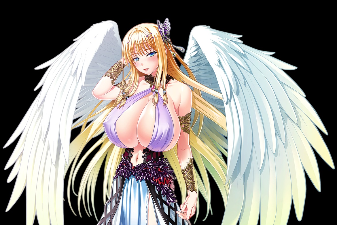 angel, angel wings, breasts, faluneria, female, game cg, huge breasts, kyonyuu fantasy, kyonyuu fantasy 3, official art, waffle