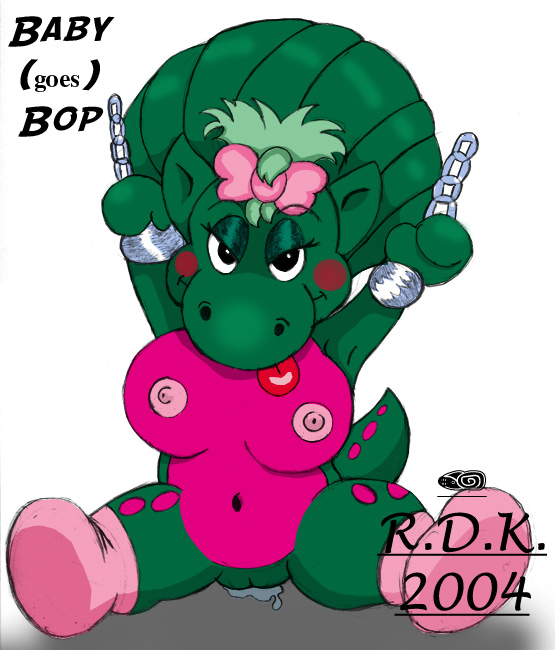 2004 baby_bop barney_and_friends belly_button blush chains cum dinosaur green_body nipples pussy rdk reddragonkan reptile tongue_out