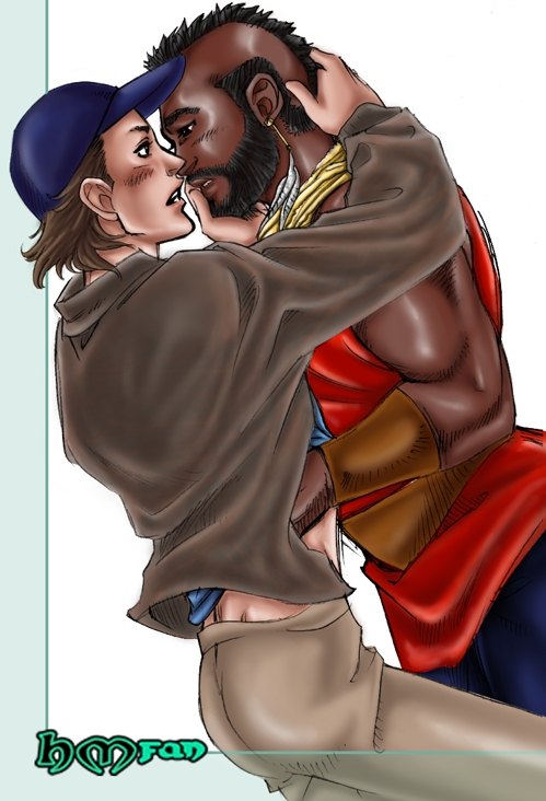 2boys a-team actor african african_male artist_request b.a._baracus baseball_hat caucasian caucasian_male celebrity dark-skinned_male dark_skin dwight_schultz earrings gay in_character interracial laurence_"mr._t"_tureaud lots_of_jewelry male male/male male_on_male male_only melanin mohawk murdock murdock_(the_a-team) muscular muscular_male simple_background the_a-team white_background yaoi