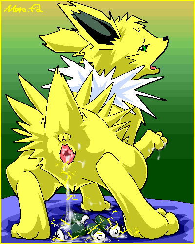 anus back_view battery color eeveelution electricity female female_only feral fur jolteon meru nintendo nude pokemon pokemon_(species) pussy pussy_juice solo tagme vulva