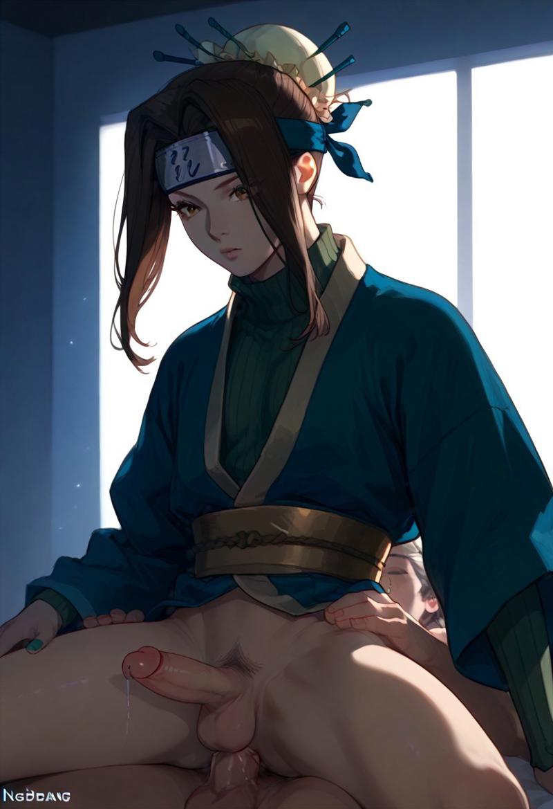 ai_generated anal_sex androgynous bedroom brown_hair civitai erect_penis green_clothing haku_(naruto) haori looking_at_viewer naruto_(classic) partially_clothed precum pubic_hair reverse_cowgirl_position sitting slifer7 yaoi