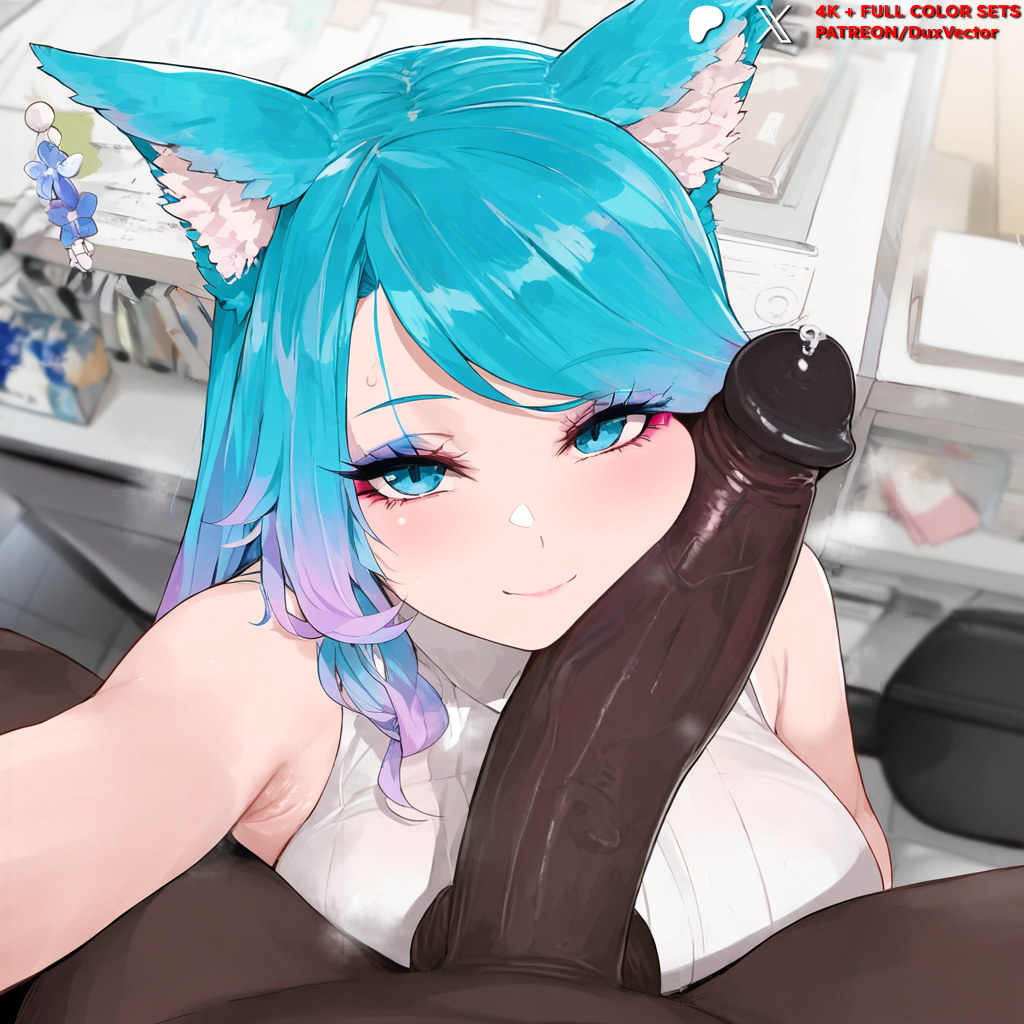 1boy ai_generated animal_ear_fluff animal_ears bangs bare_shoulders bbc blue_eyes blue_hair blush breasts closed_mouth clothing dark-skinned_male dark_skin duxvector erection female female fox_ears gradient_hair huge_cock indoors interracial large_breasts large_penis long_hair looking_at_viewer male multicolored_hair netorare ntr penis penis_on_face pink_hair pov precum purple_hair selfie silvervale sleeveless smile solo_focus straight swept_bangs testicles uncensored veins veiny_penis virtual_youtuber wolf_ears wolf_girl