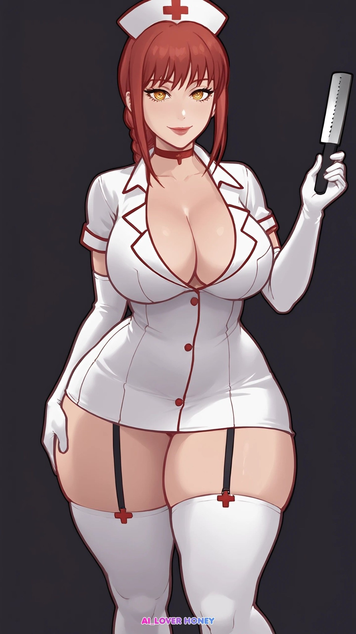 ai generated, ai loverhoney, big breasts, breasts, chainsaw man, female, gloves, makima (chainsaw man), nurse, thick thighs