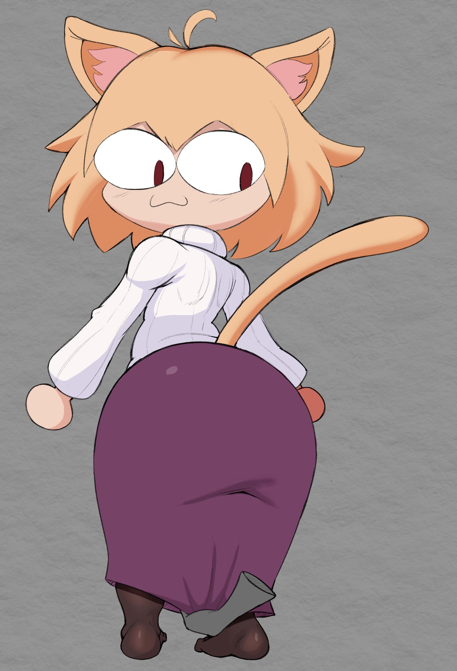 :3, 1girls, 2d, animal ears, anthro, anthro female, anthro only, ass, ass focus, blonde hair, bottom heavy, cat ears, cat girl, catgirl, clothing, disembodied hand, feline, female, female only, furry, legwear, looking at ass, looking at self, looking back, melty blood, neco-arc, purple yoshi draws, red eyes, shortstack, smile, solo, solo female, tail, thick thighs, thighhighs, tsukihime, type-moon, wide hips