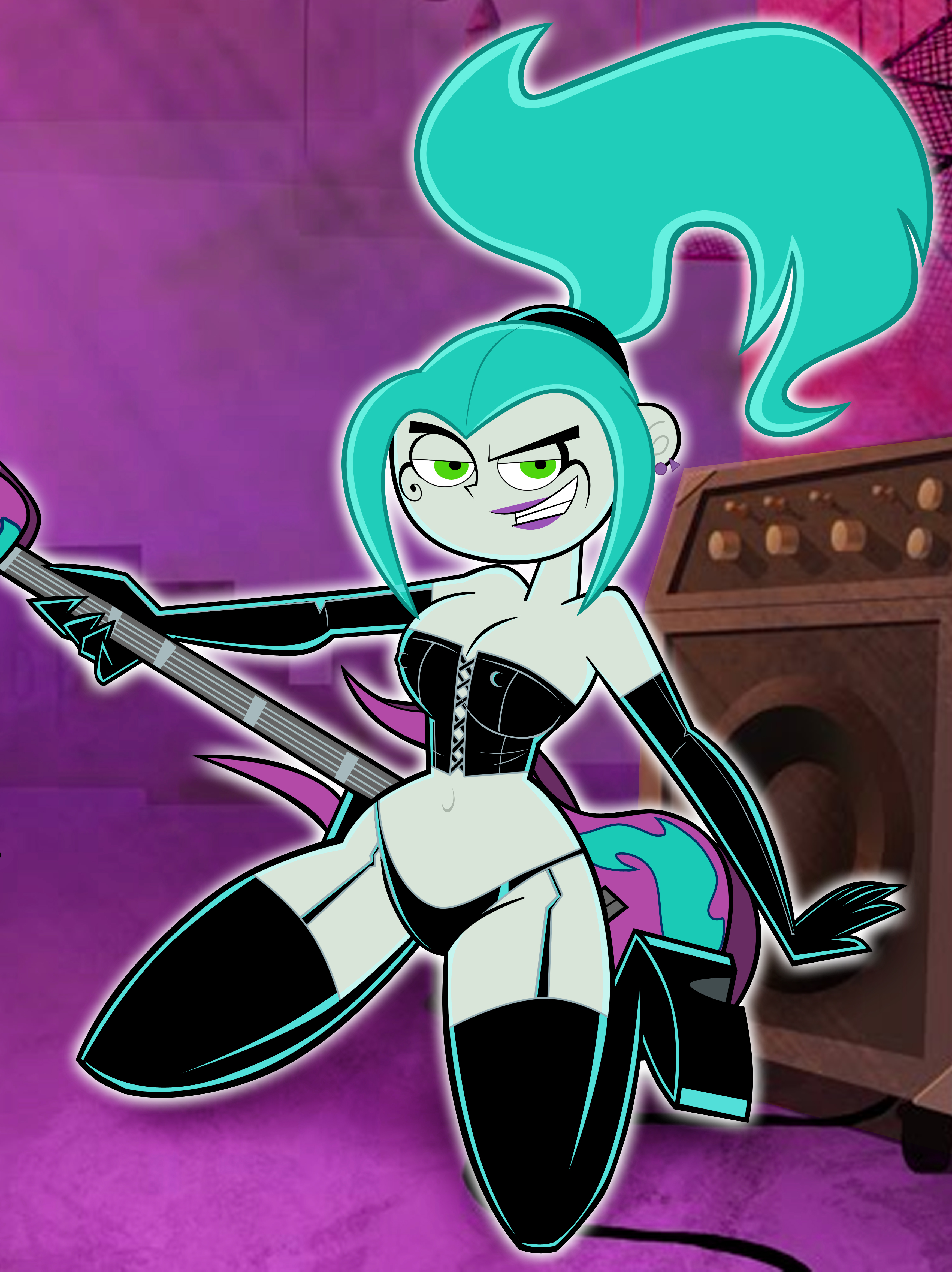 danny phantom, ember mclain, female, female focus, female only, ghost, ghost girl, green eyes, grimphantom, guitar, nickelodeon, purple lipstick