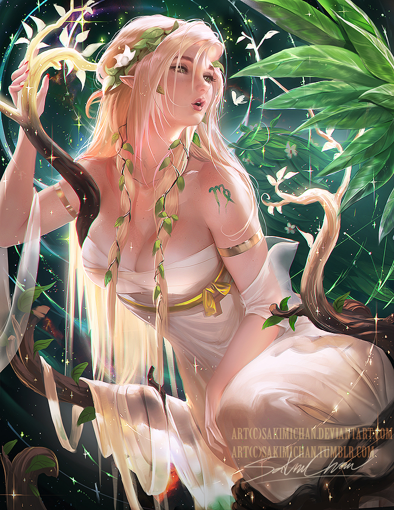 1girls blonde_hair female_only medium_breasts sakimichan solo virgo_(zodiac) zodiac