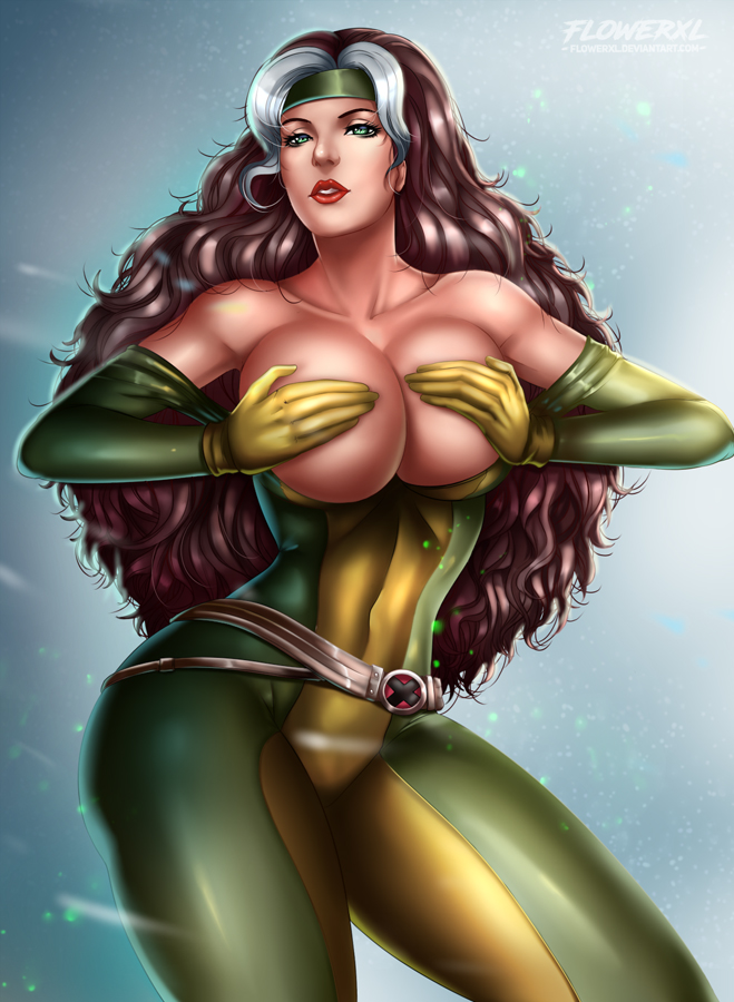 anna marie, big breasts, breasts, cleavage, female, female only, flowerxl, large breasts, looking at viewer, marvel, marvel comics, rogue (x-men), solo, x-men