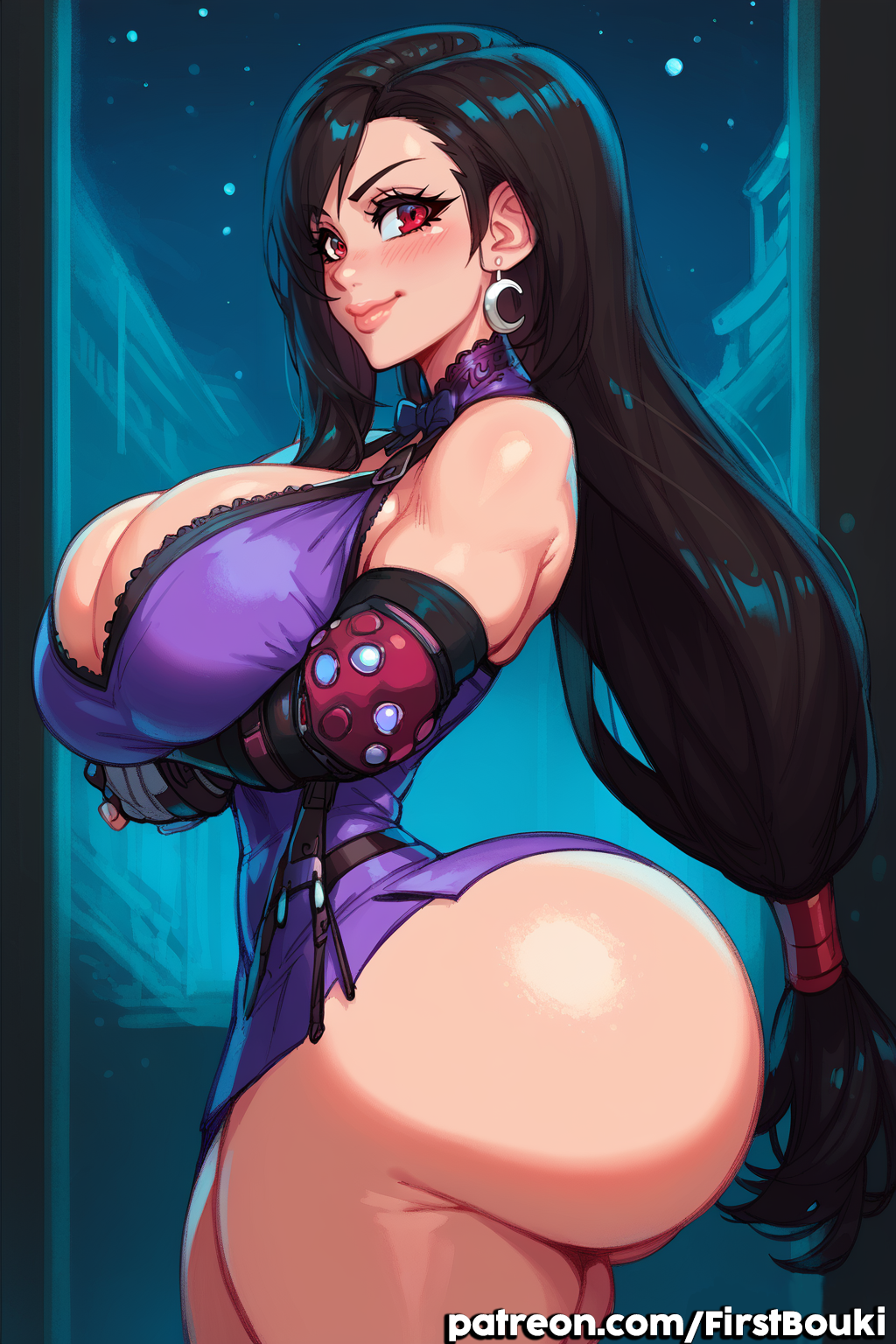 ai_generated bimbo bimbo_lips black_hair dress final_fantasy final_fantasy_vii firstbouki hourglass_figure huge_ass huge_breasts huge_hips red_eyes tagme tifa_lockhart wide_hips