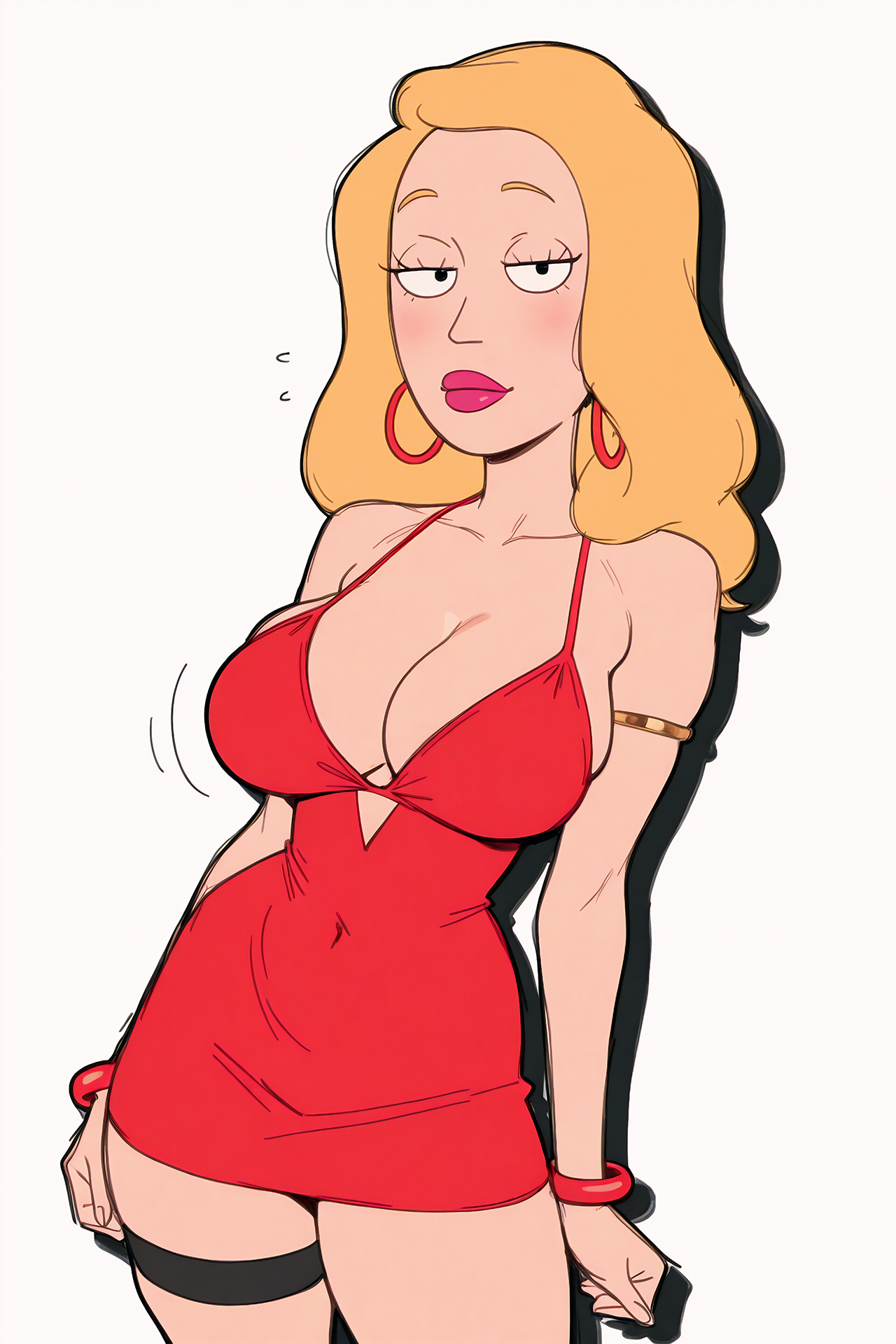 ai generated, artist request, beth smith, big breasts, big lips, dress, milf, red lipstick, rick and morty, tagme