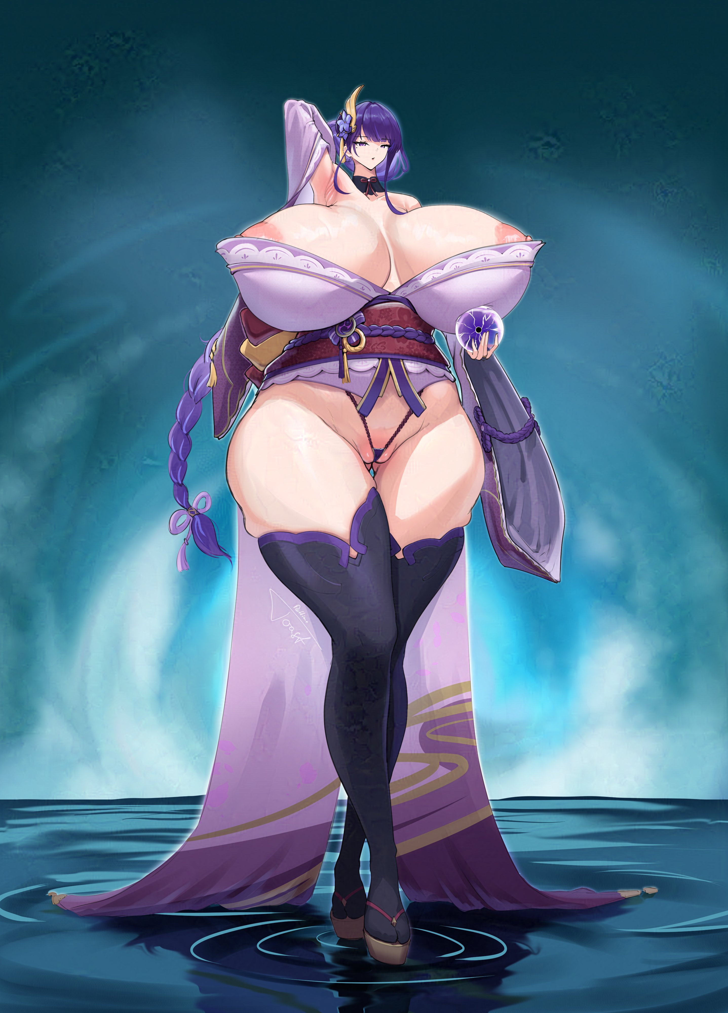 1girls, breasts, female, genshin impact, hourglass figure, huge breasts, parttimetoast, purple hair, raiden shogun, tagme, voluptuous