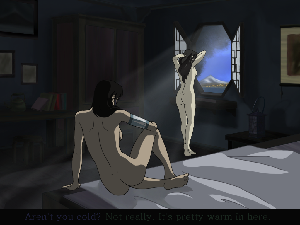 2girls after_sex asami_sato ass avatar_legends barefoot bed bedroom butt_crack canon_couple chocolate_and_vanilla dark-skinned_female dark_skin english_dialogue english_text feet female female_only human interracial korra light-skinned_female long_hair looking_at_partner multiple_girls naked nude nude_female sandralvv sideboob small_breasts smooth_skin text the_avatar the_legend_of_korra water_tribe yuri