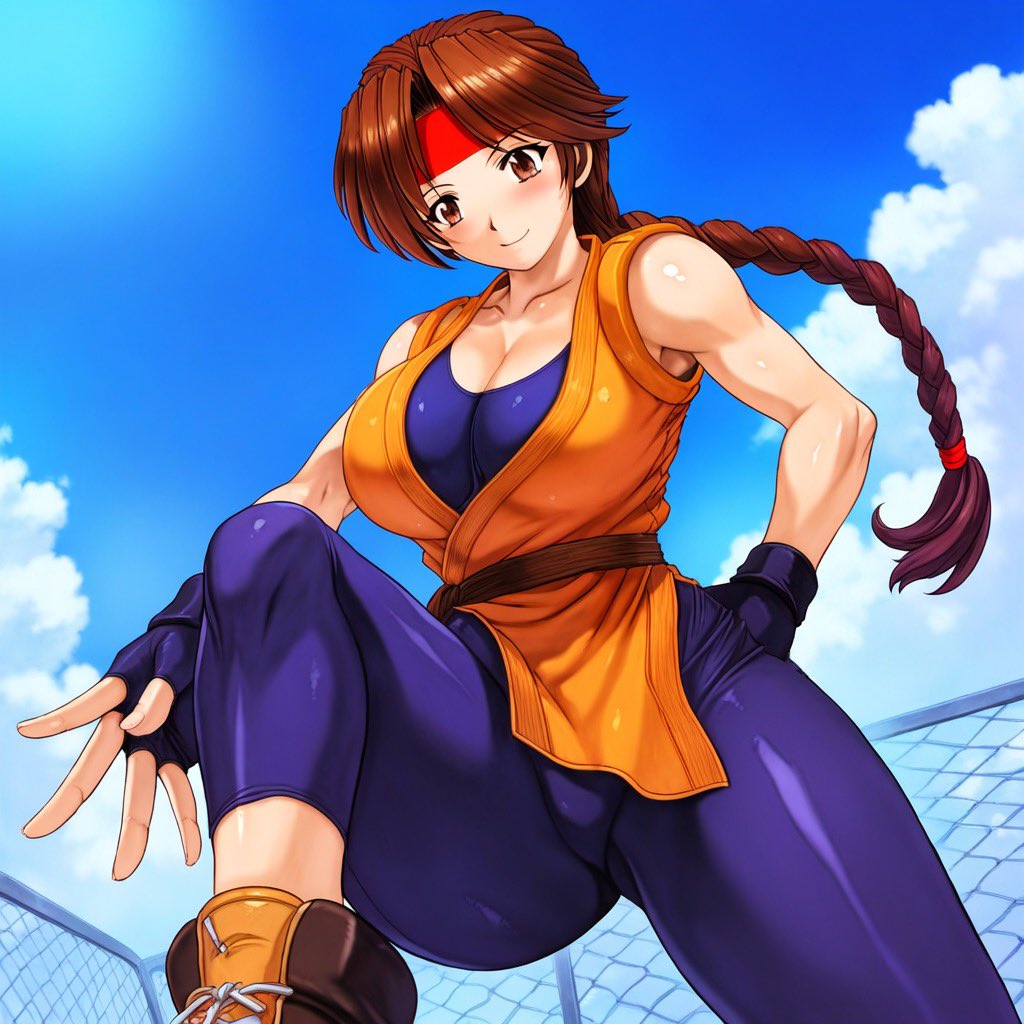 1girls ai_generated big_ass braid breasts brown_eyes brown_hair clothed female from_below headband huge_breasts karate_gi king_of_fighters leg_up leggings light-skinned_female light_skin long_hair one_leg_up outdoors outside pants ponytail pov skirt spandex thick thick_legs thick_thighs thighs tied_hair tight_clothes voluptuous voluptuous_female yoga_pants yuri_sakazaki