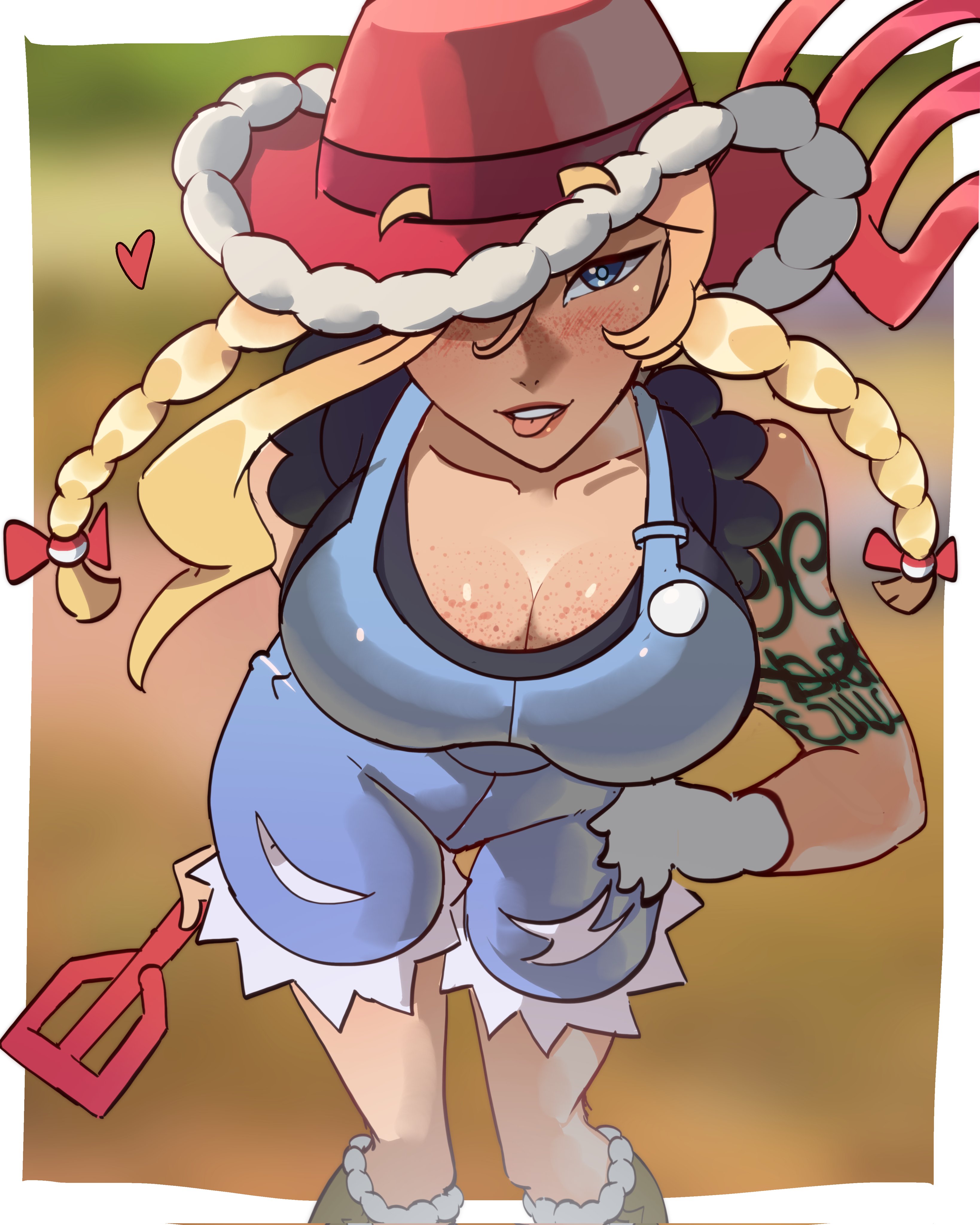 1girls, cleavage, clothed, clothing, exceedxatu, female, female only, kitt (pokemon), nintendo, pokemon, pokemon champions, rucola (pokemon), solo