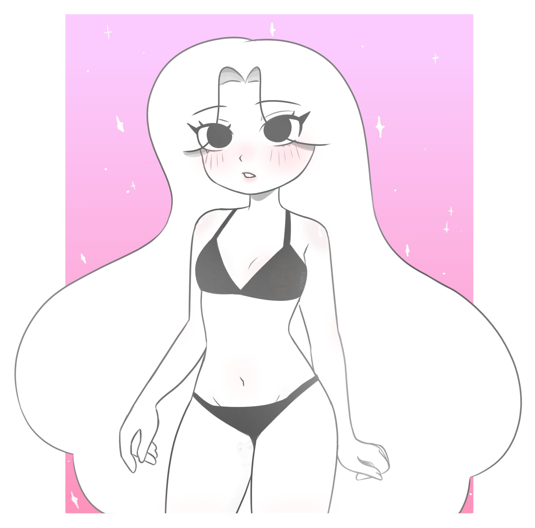 1girls, bikini, blush, blush lines, blushing, eyebrows visible through hair, eyelashes, safe, safe for work, swimsuit, white body, white hair, white skin, xiaro, xiaro (artist), youtube avatar, youtube hispanic, youtuber