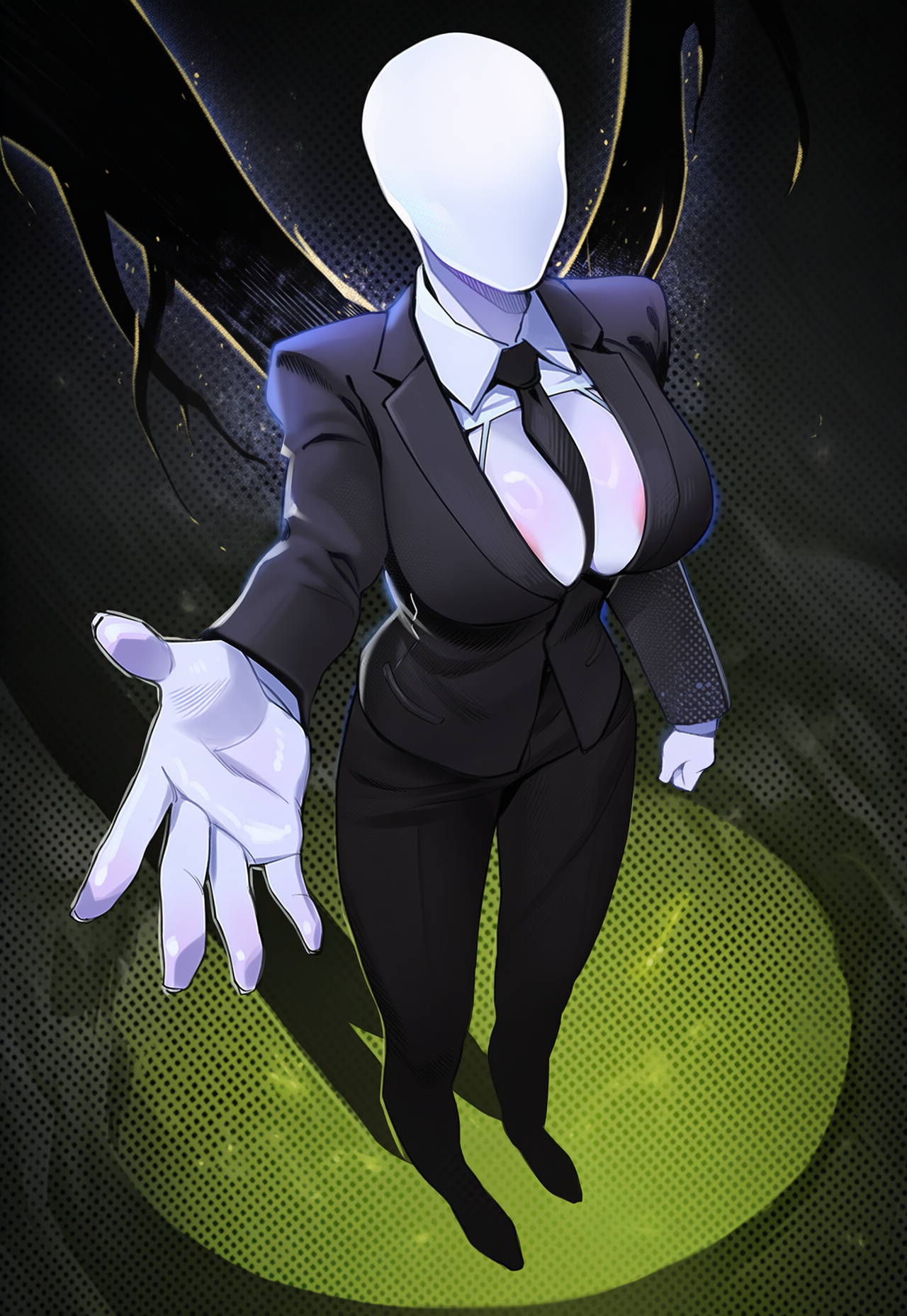 areola slip, breasts, cleavage, creepypasta, faceless, faceless female, female, female only, inner sideboob, no face, pinewolfdusk, pink areola, reaching towards viewer, rule 63, slenderman, slenderwoman, solo, solo female, suit, suit and tie, tagme, tentacle, tie, white body