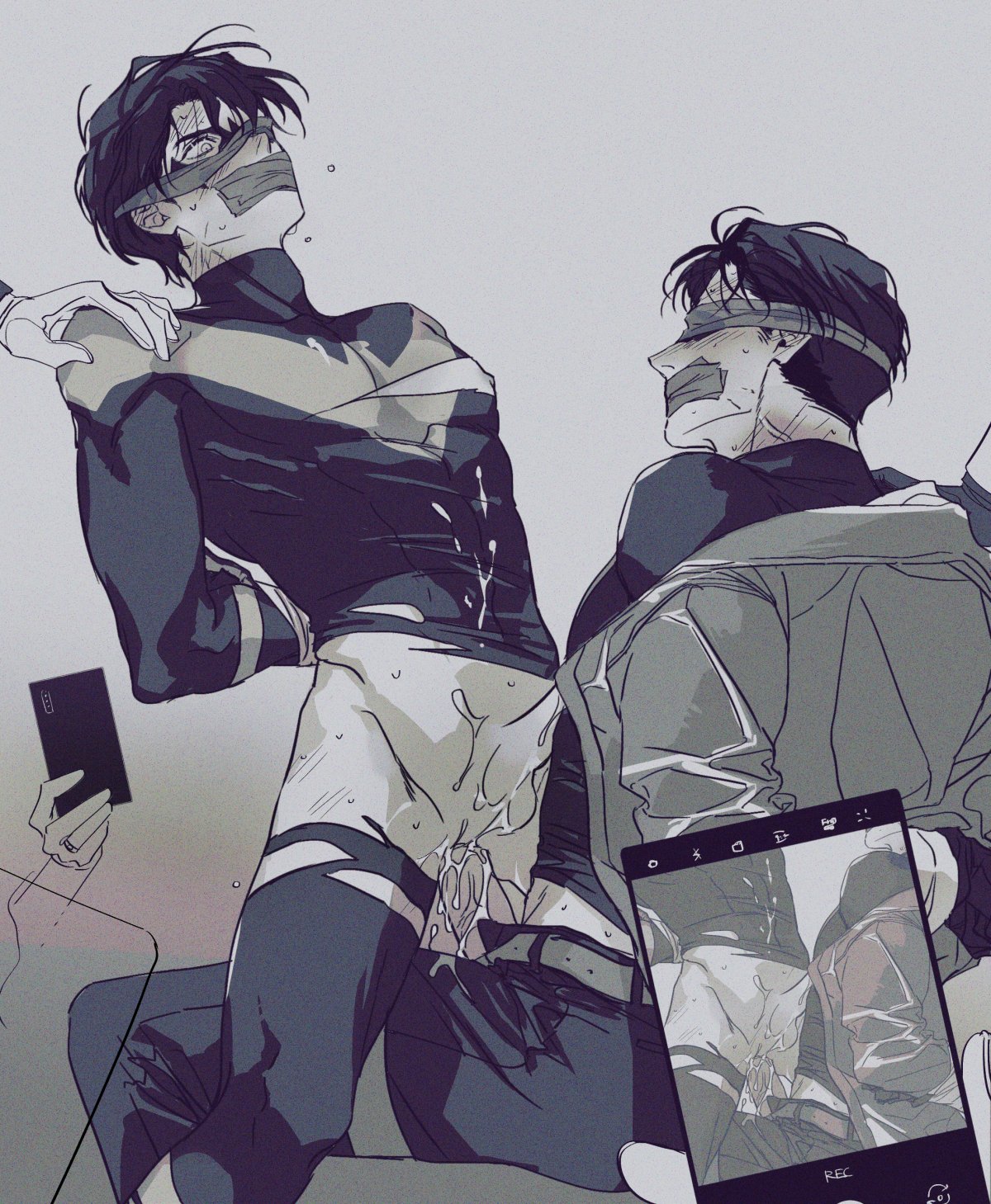 2boys, adoptive incest, anal, anal penetration, anal sex, artist request, assisted rape, batcest, black hair, blush, bondage, cellphone, clothed, clothed sex, cum, dc, dc comics, dick grayson, forced incest, forced orgasm, forced partners, forced penetration, gay, handsfree ejaculation, horrified, horrified expression, incest, jason todd, kidnapped, male, male focus, male/male, mask, masked, masked male, monochrome, muscular, muscular male, mutual rape, nightwing, penetration, penis, phone, phone screen, pornography production, rape, recording, red hood (dc), reverse ryona, sex, short hair, struggling, sweat, yaoi