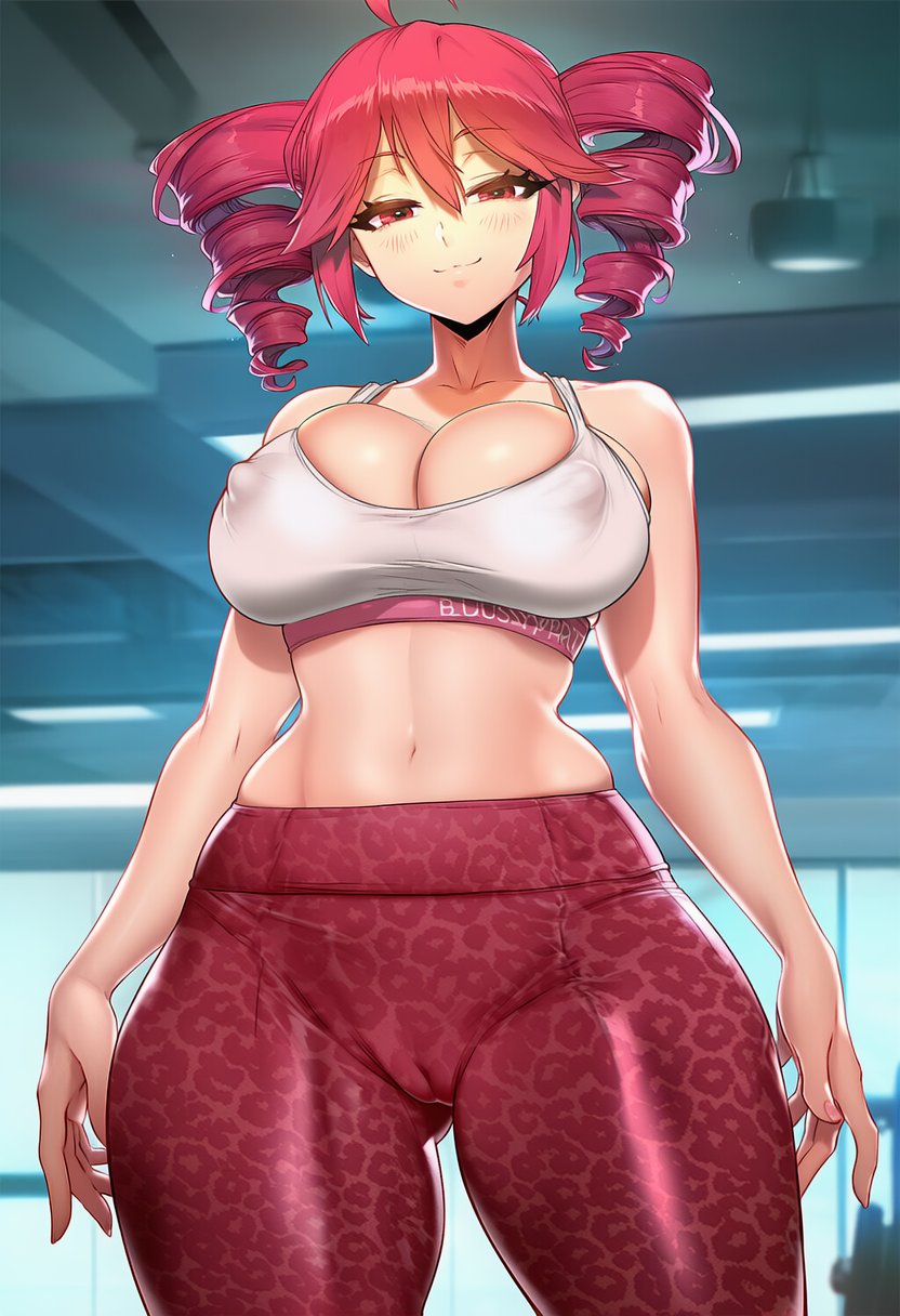 1girls, ahoge, ai generated, areola bulge, ass visible through thighs, belly, big breasts, big nipples, blush, blush lines, breasts, breasts bigger than head, cameltoe, cleavage, curvaceous, curvy, curvy female, curvy figure, deep cleavage, erect nipples, erect nipples under clothes, exposed belly, exposed midriff, fat pussy, female, female only, gym, gym clothes, half-closed eyes, hips wider than shoulders, huge breasts, huge nipples, kasane teto, large breasts, leggings, looking at viewer, massive breasts, midriff, navel, nipple bulge, no bra, plump, plump breasts, plump labia, plump pussy, plump thighs, print leggings, print legwear, public, public exposure, red eyes, red hair, seductive, seductive look, seductive smile, shiny clothes, shiny skin, skin tight, skin tight pants, skindentation, slim waist, solo, solo female, sports bra, sportswear, tight clothing, tight leggings, tight pants, twin drills, utau, voluptuous, voluptuous female, wide hips, yoga pants, yuri vixenai