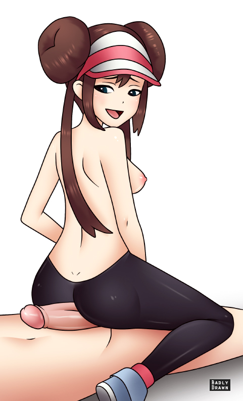 1boy, artist request, ass, assjob, brown hair, buttjob, female, femdom, looking back, male, naughty face, pants, penis, pokemon, pokemon (game), pokemon bw2, rosa (pokemon)