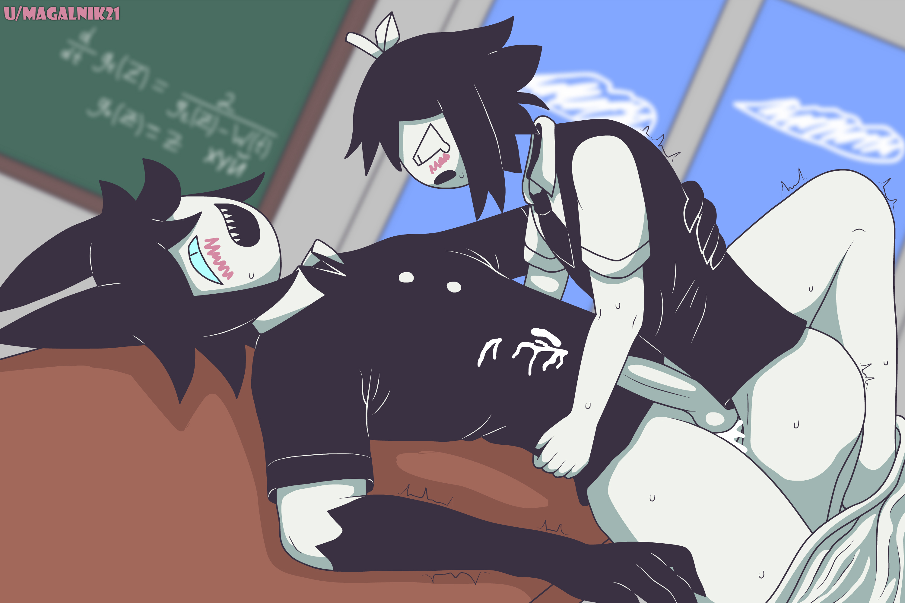 1femboy, 2boys, abbie (fundamental paper education), aged up, fundamental paper education, gay, magalnik, male/male, mister compass (fundamental paper education), self upload, tagme, yaoi