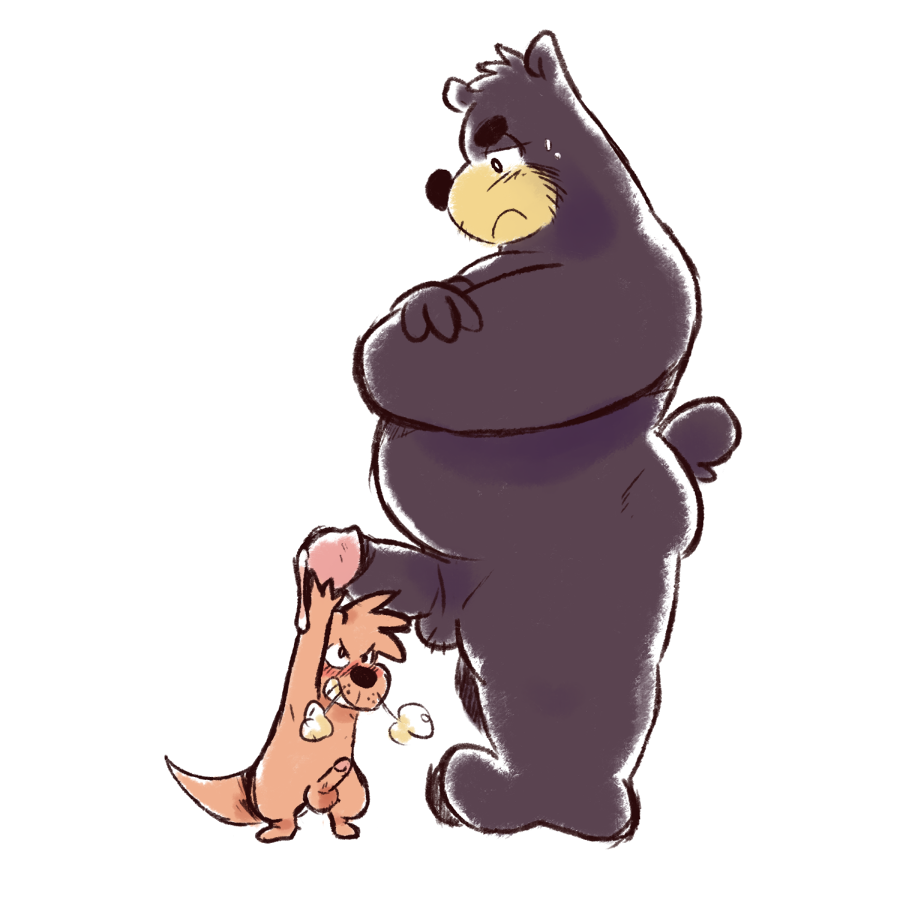 2017 anthro bear cum duo erection male mammal mustelid otter penis riversausage simple_background size_difference slightly_chubby white_background yaoi