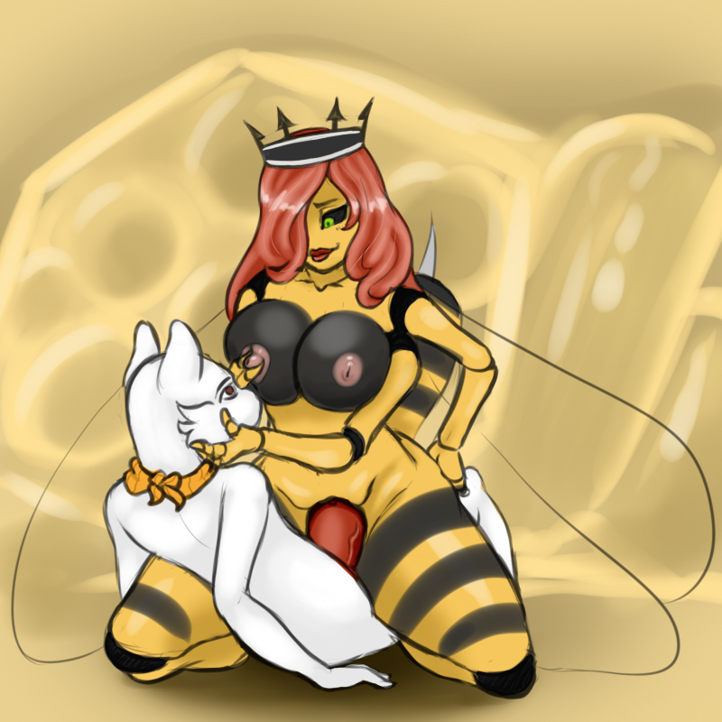 anthro arthropod bandana bee big_breasts breasts canine duo erection female hair insect_wings insects jax_bline male mammal nipples nude nukenugget penetration penis pussy sex simple_background smile straight vaginal_penetration wings wolf