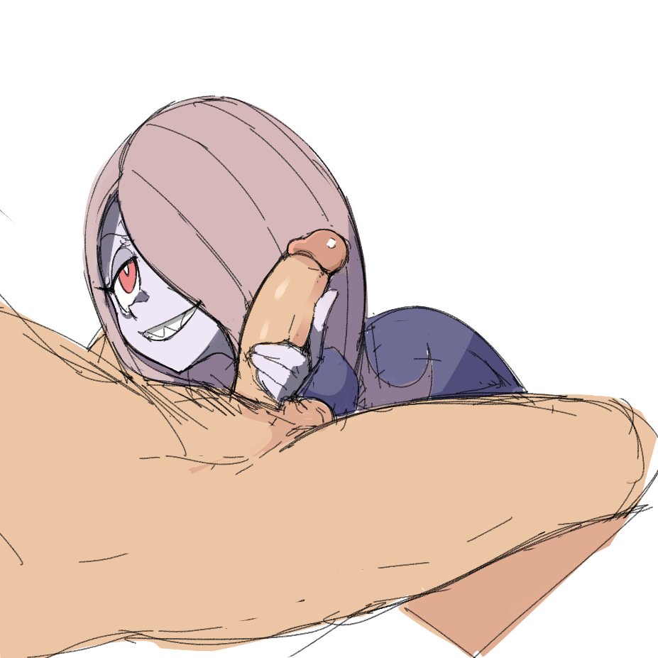 female, filthypally, handjob, little witch academia, male, penis, straight hair, sucy manbavaran